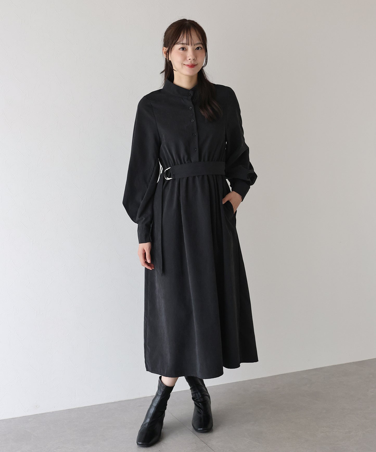 【TIME SALE】スタンドカラーボリューム袖ワンピース