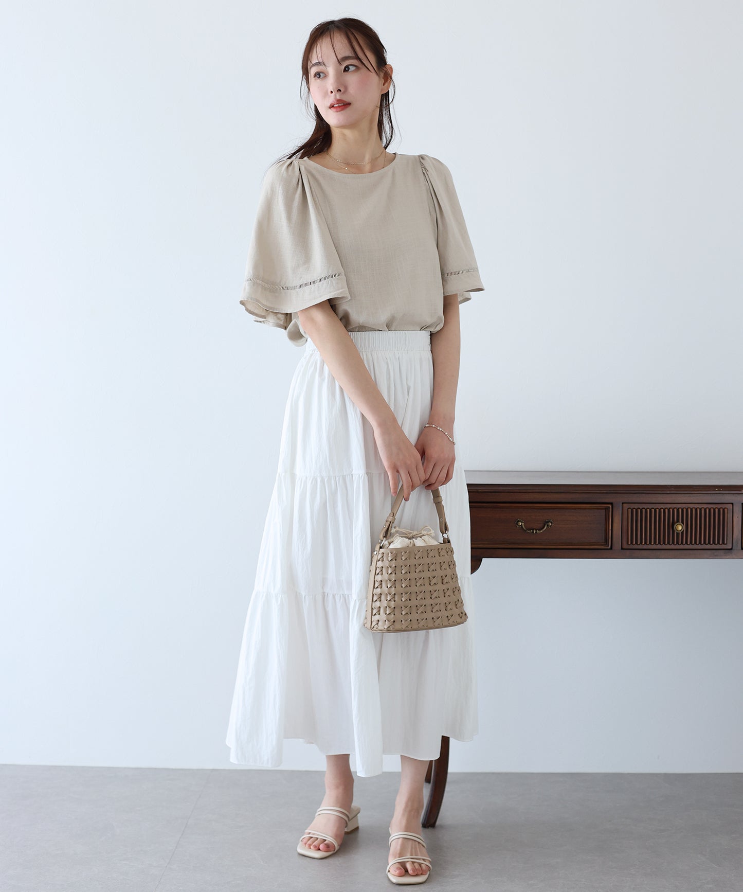 【SALE】ケープ袖リネンブラウス【ネコポス】