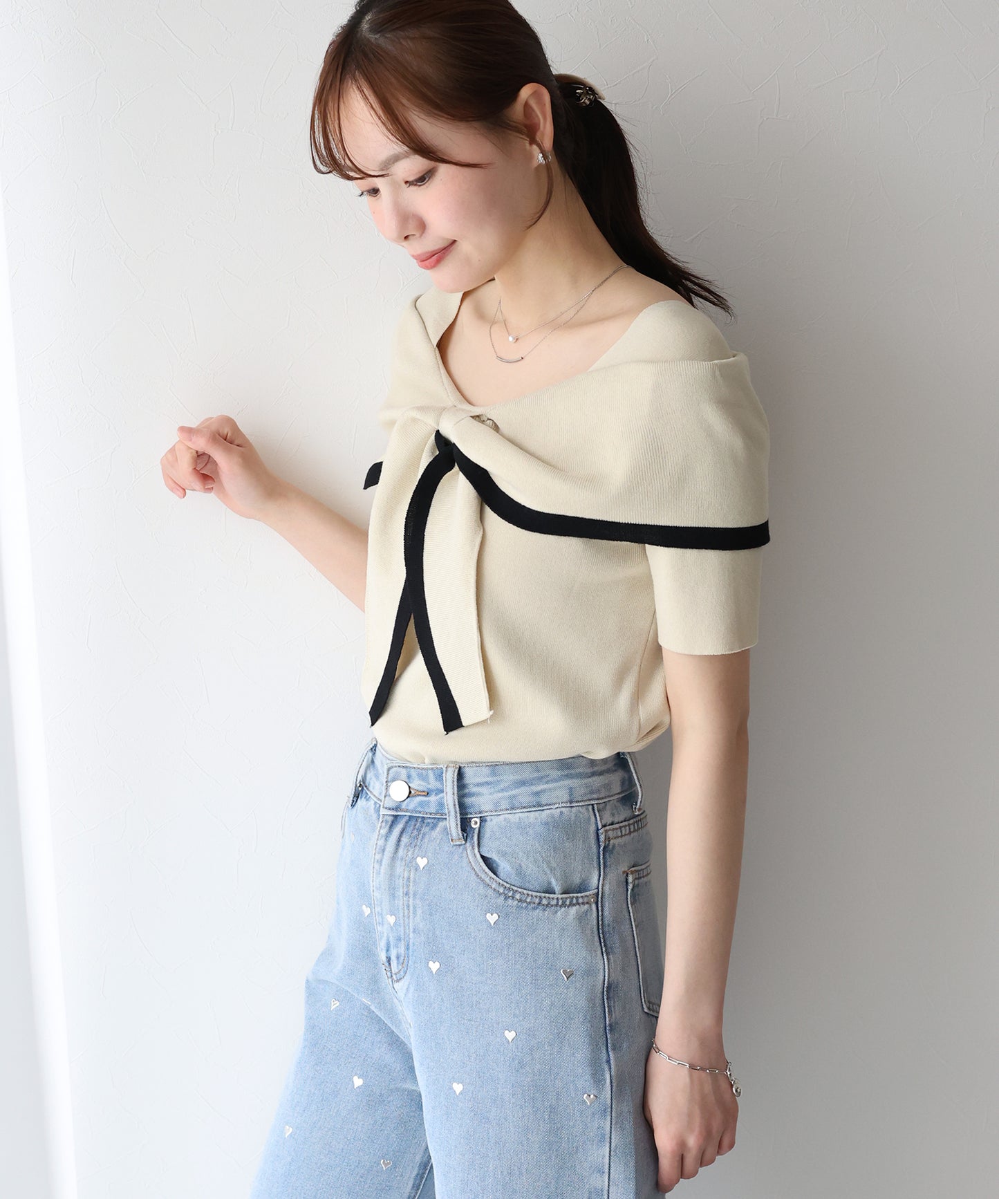 【TIME SALE】配色オフショルニット