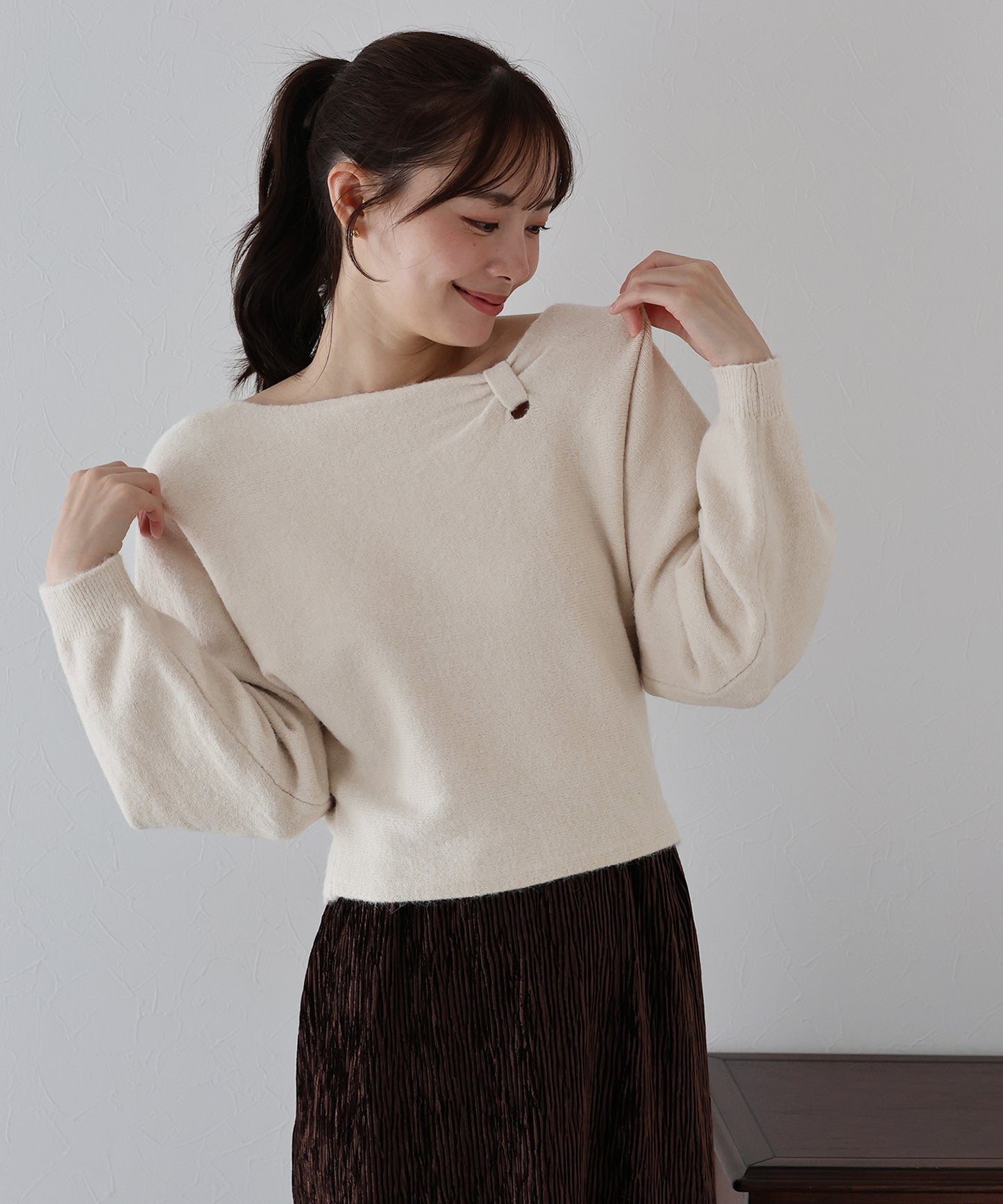 【早割5%OFF】リボンドルマンニット