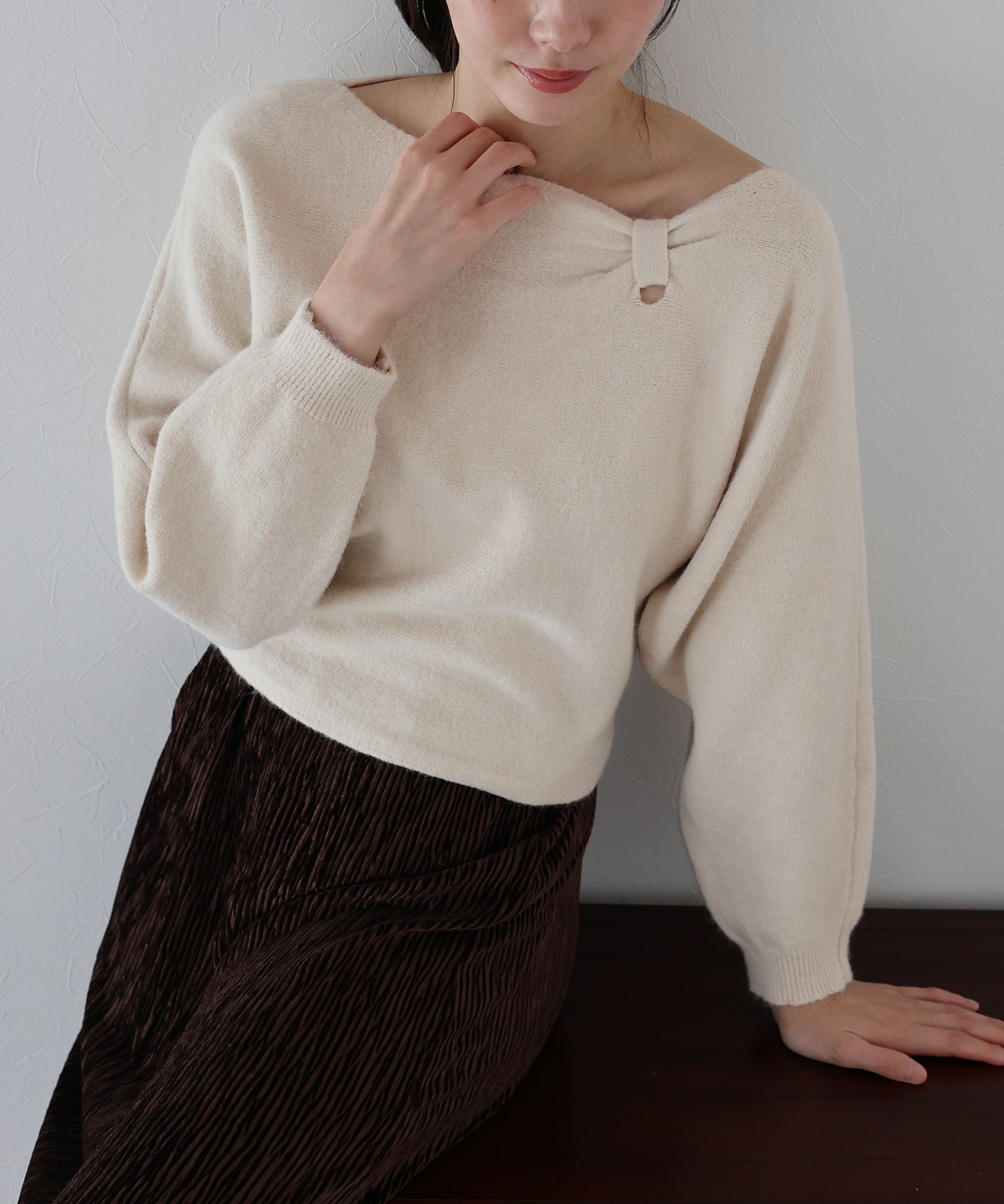 【早割5%OFF】リボンドルマンニット