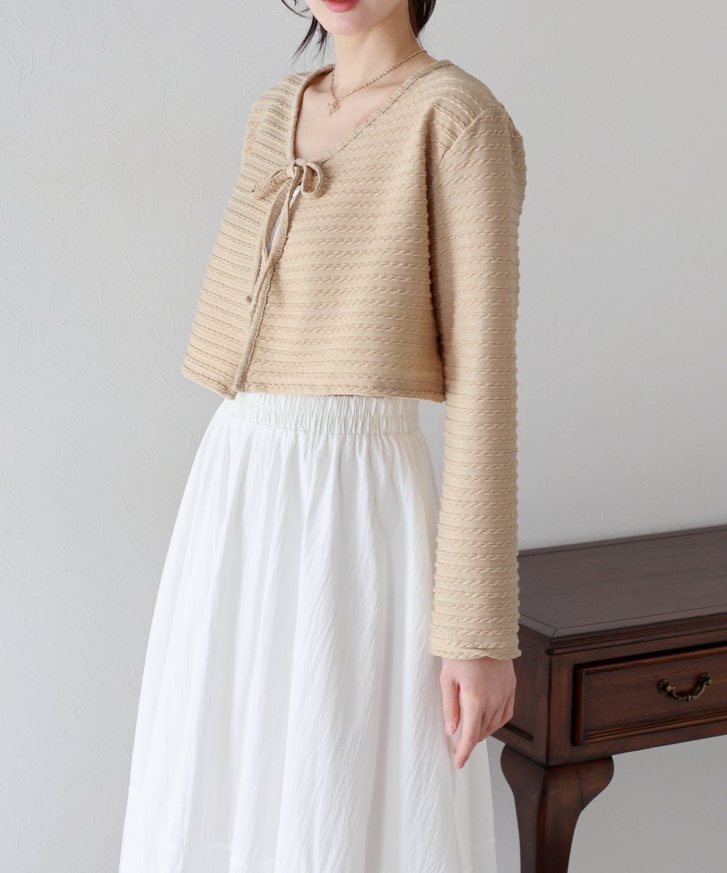 케이블 무늬 리본 가디건