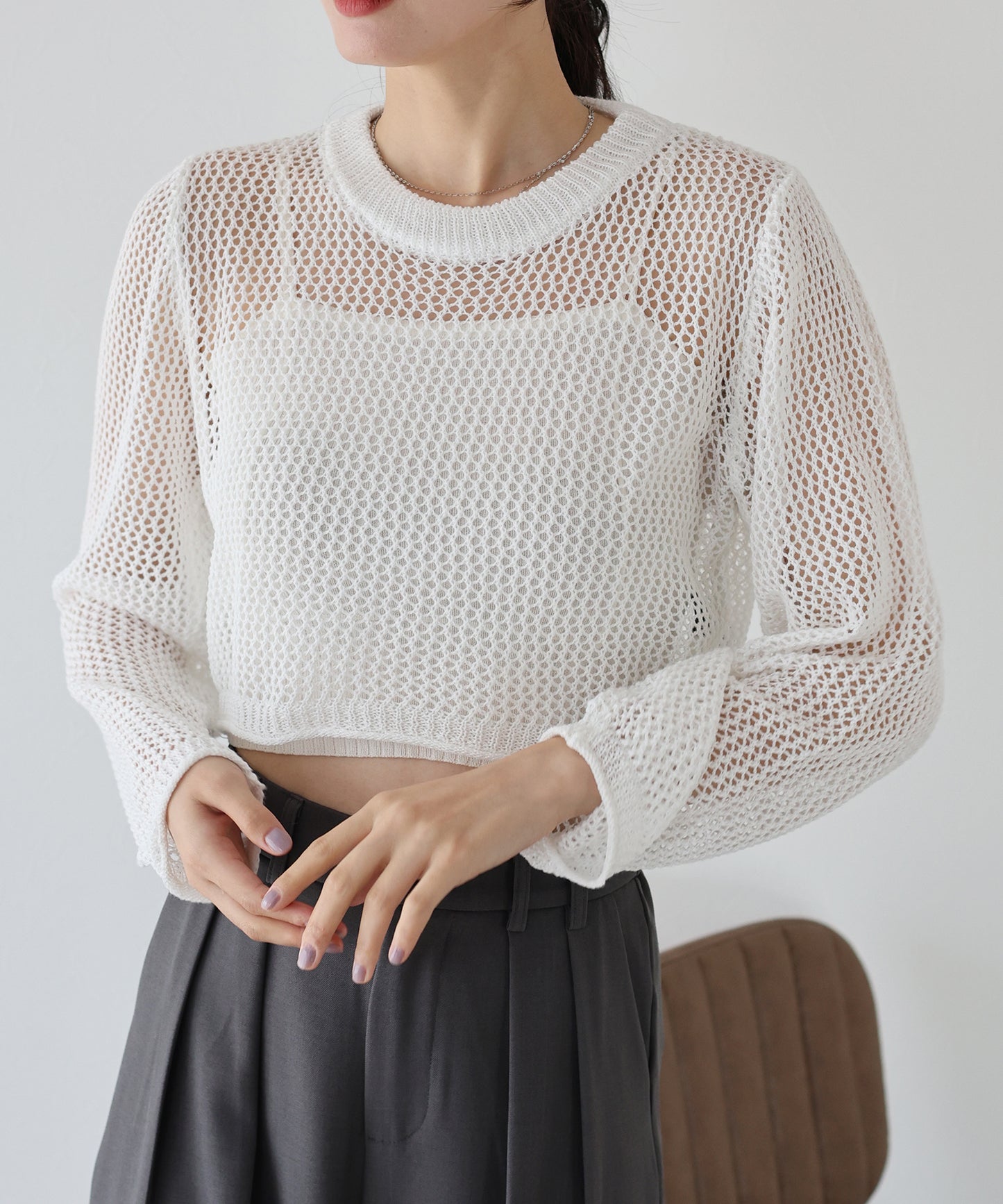 【SALE】メッシュニットトップス