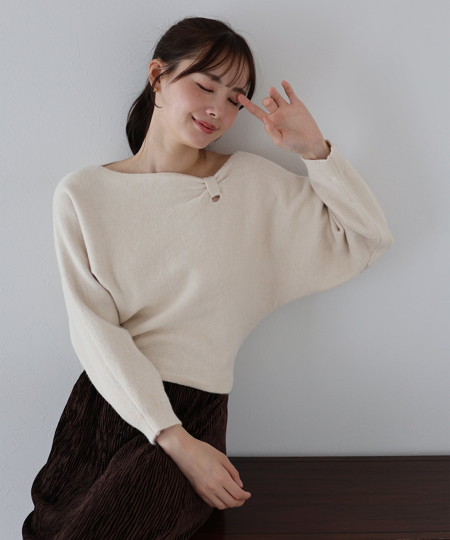 【早割5%OFF】リボンドルマンニット