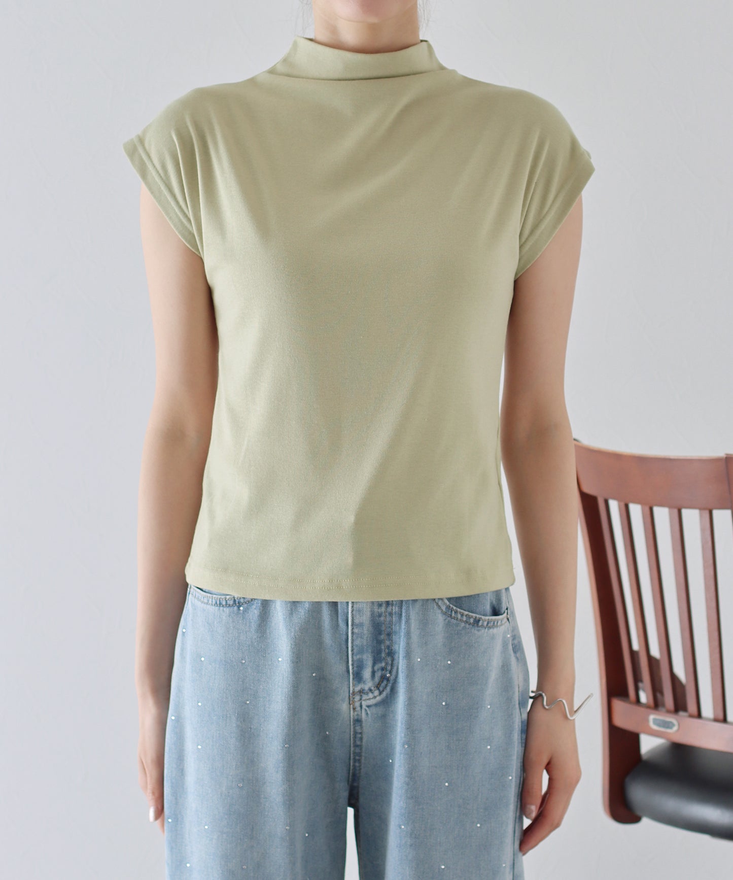 【SALE】ハイネックフレンチスリーブTシャツ【ネコポス】