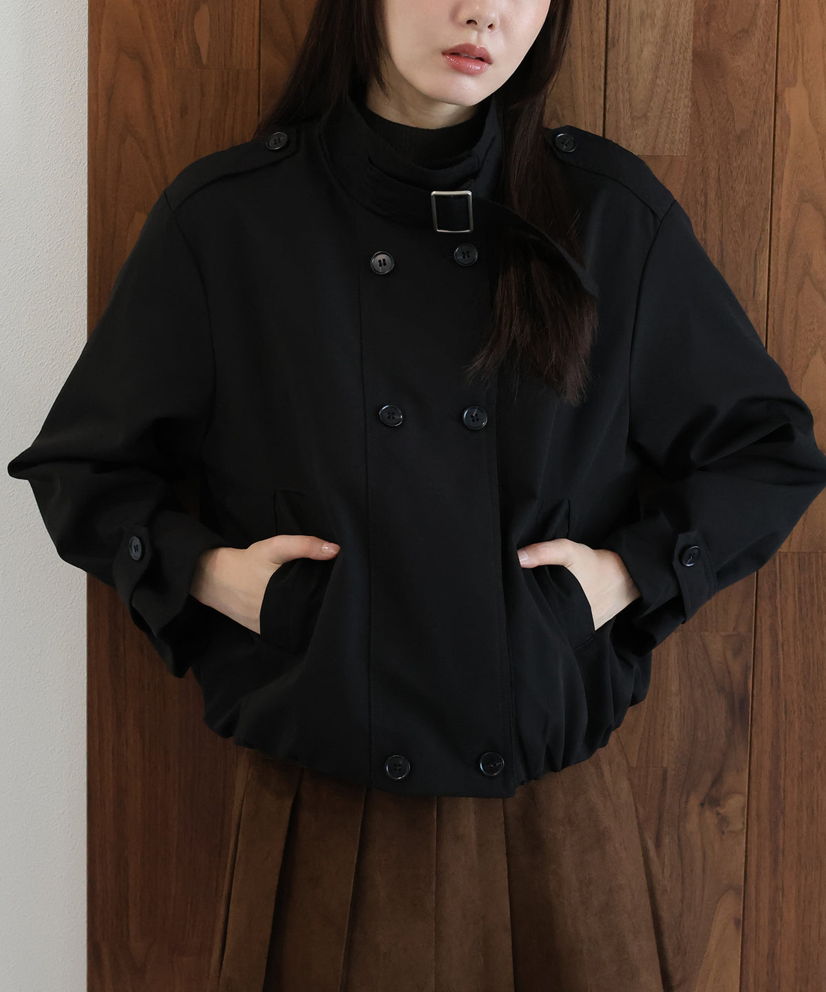 【早割5%OFF】スタンドカラーショートトレンチジャケット