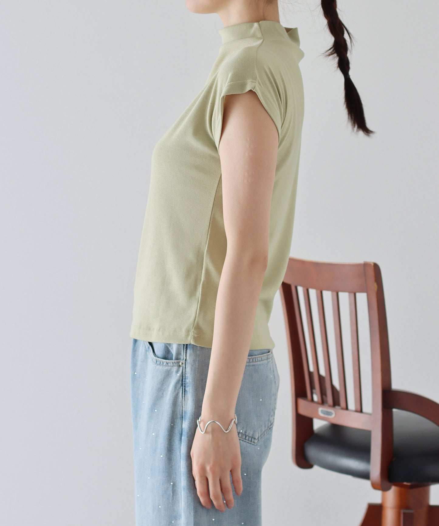 【SALE】ハイネックフレンチスリーブTシャツ【ネコポス】