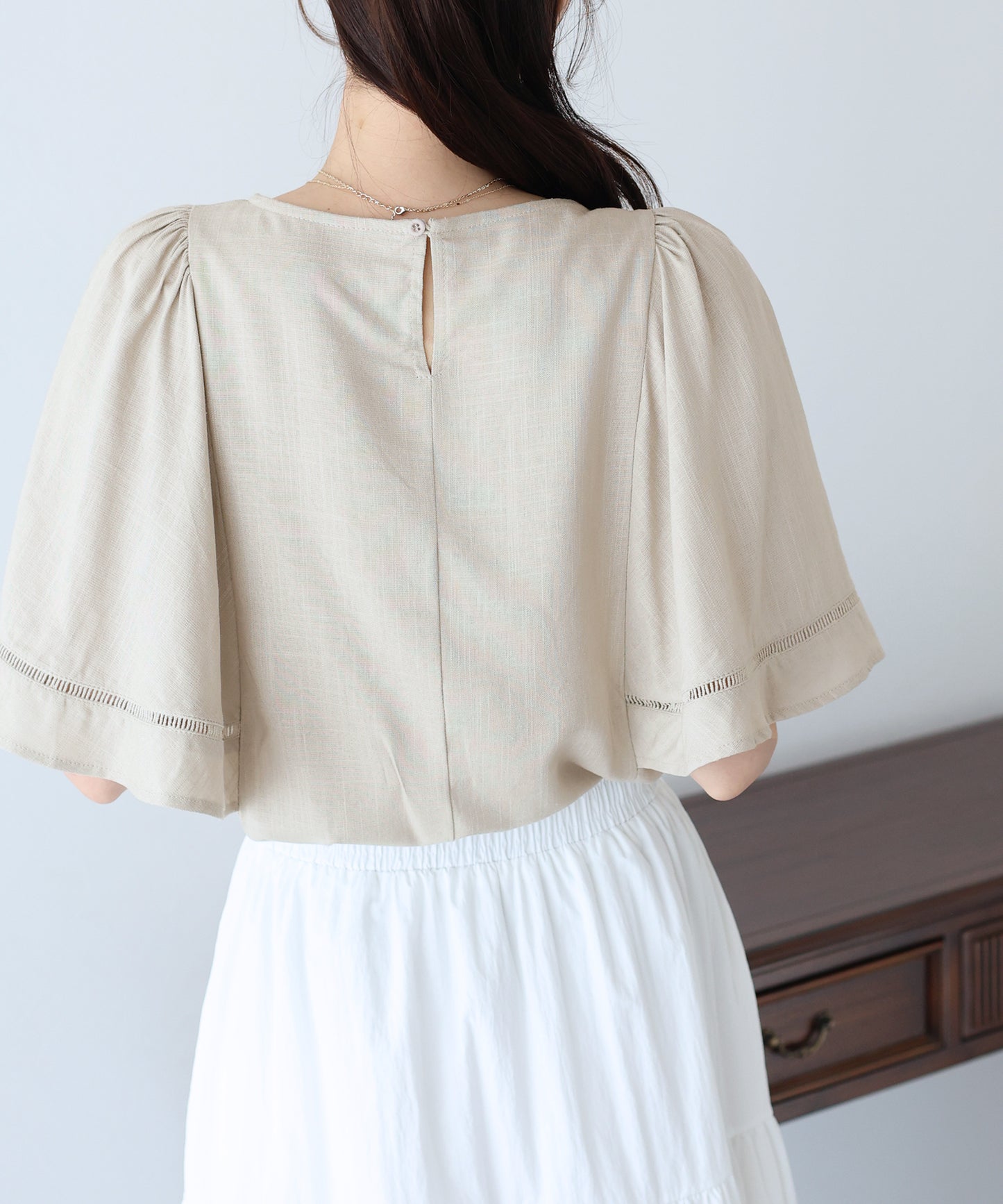 【SALE】ケープ袖リネンブラウス【ネコポス】