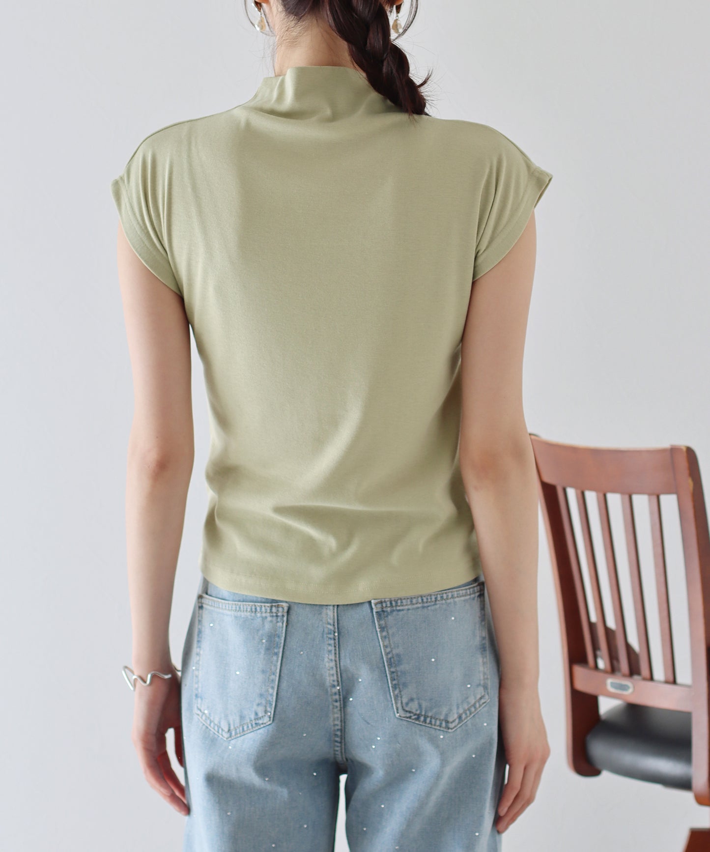 【SALE】ハイネックフレンチスリーブTシャツ【ネコポス】