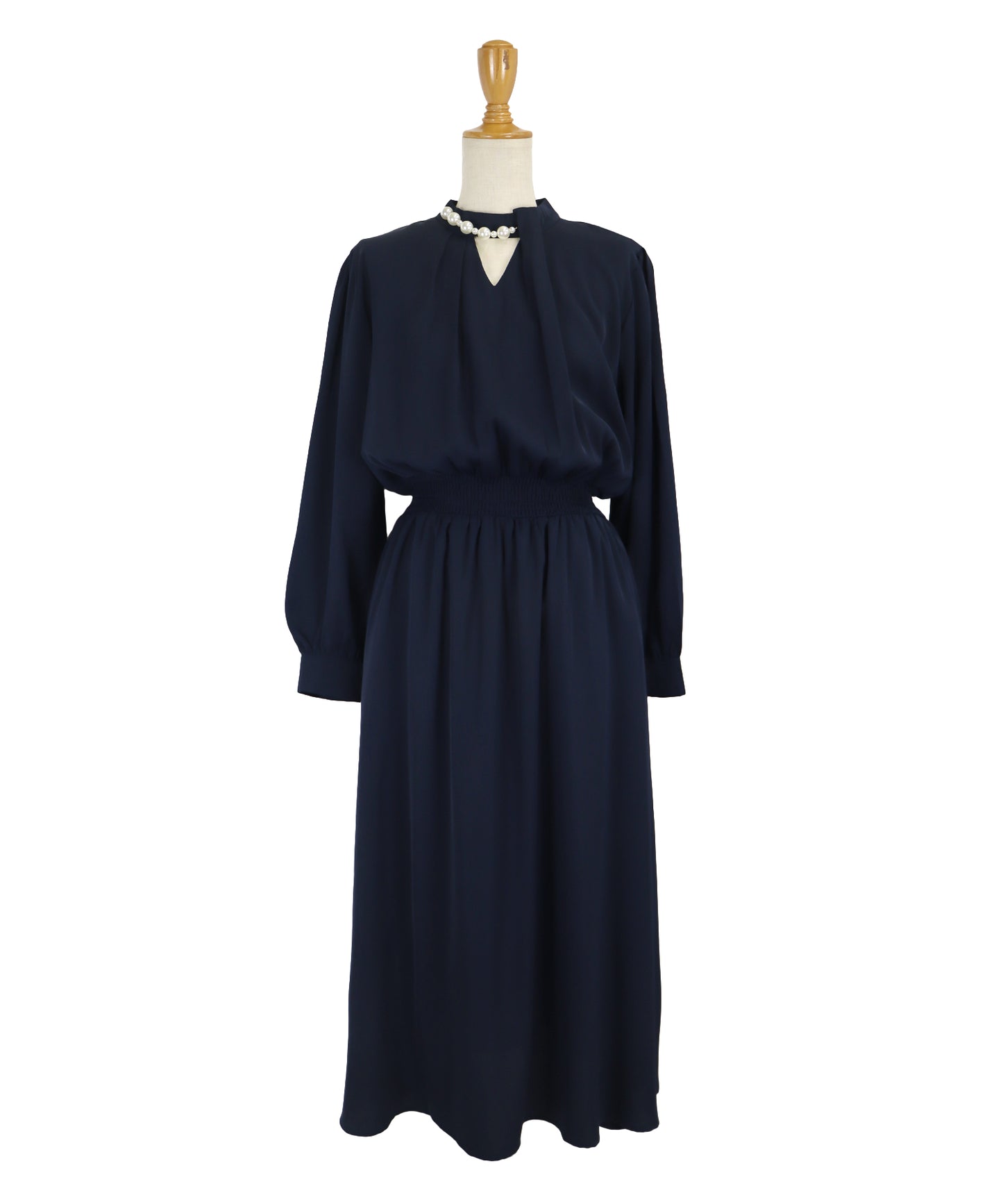 【SALE】パール付きスタンドカラーワンピース