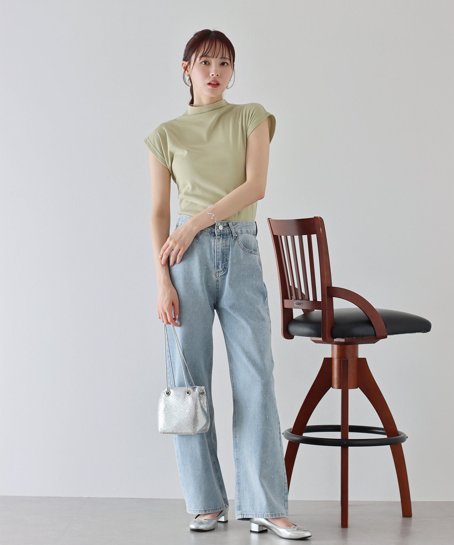 【SALE】ハイネックフレンチスリーブTシャツ【ネコポス】