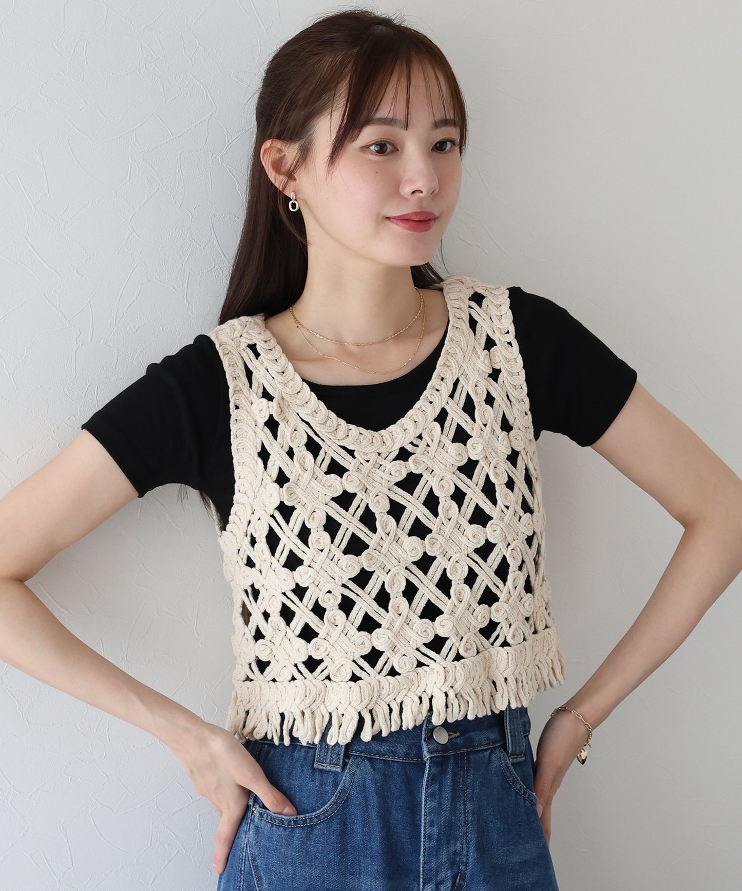 【TIME SALE】クロシェ編みショートベスト