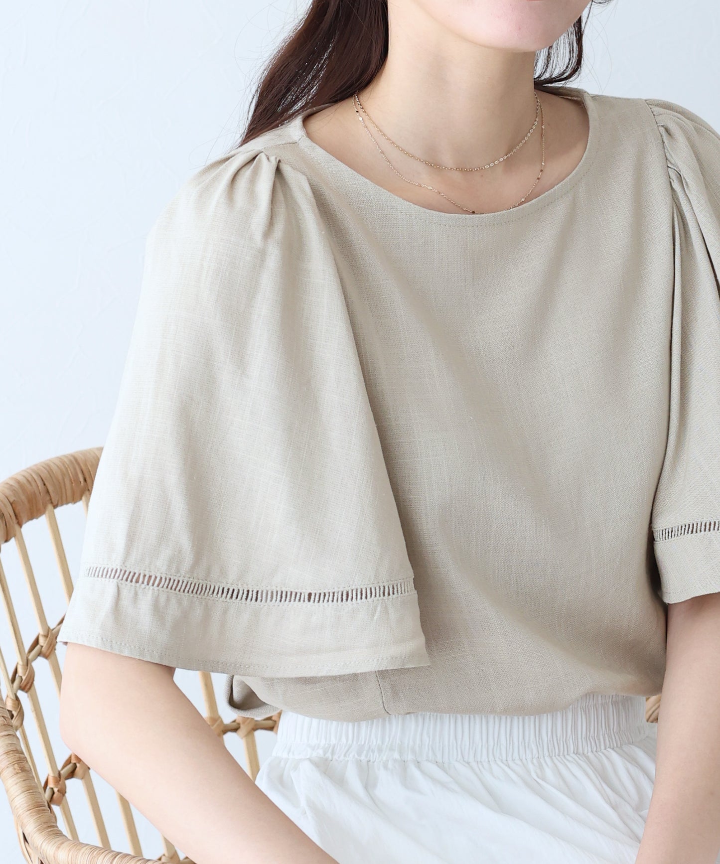 【SALE】ケープ袖リネンブラウス【ネコポス】