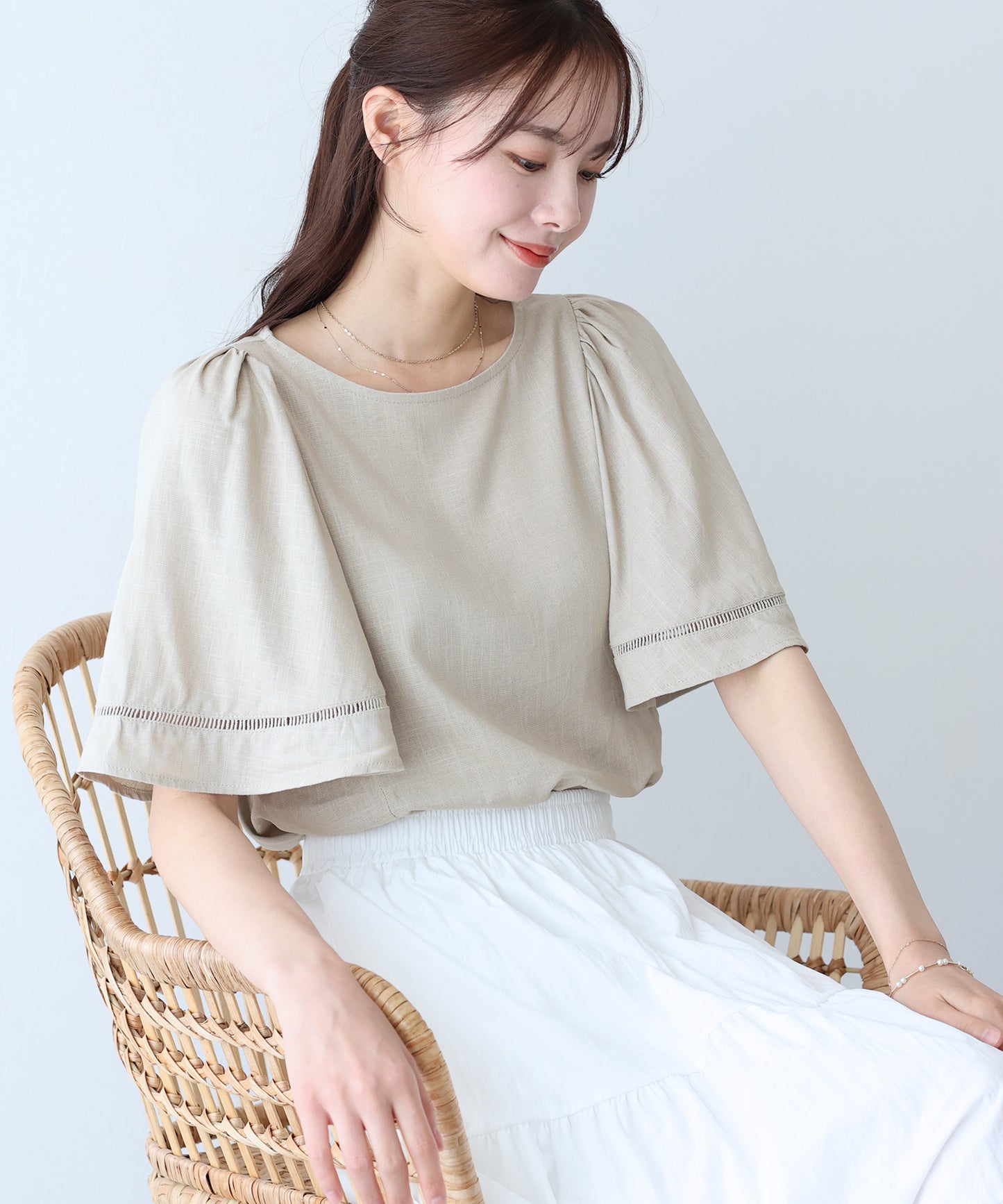 【SALE】ケープ袖リネンブラウス【ネコポス】