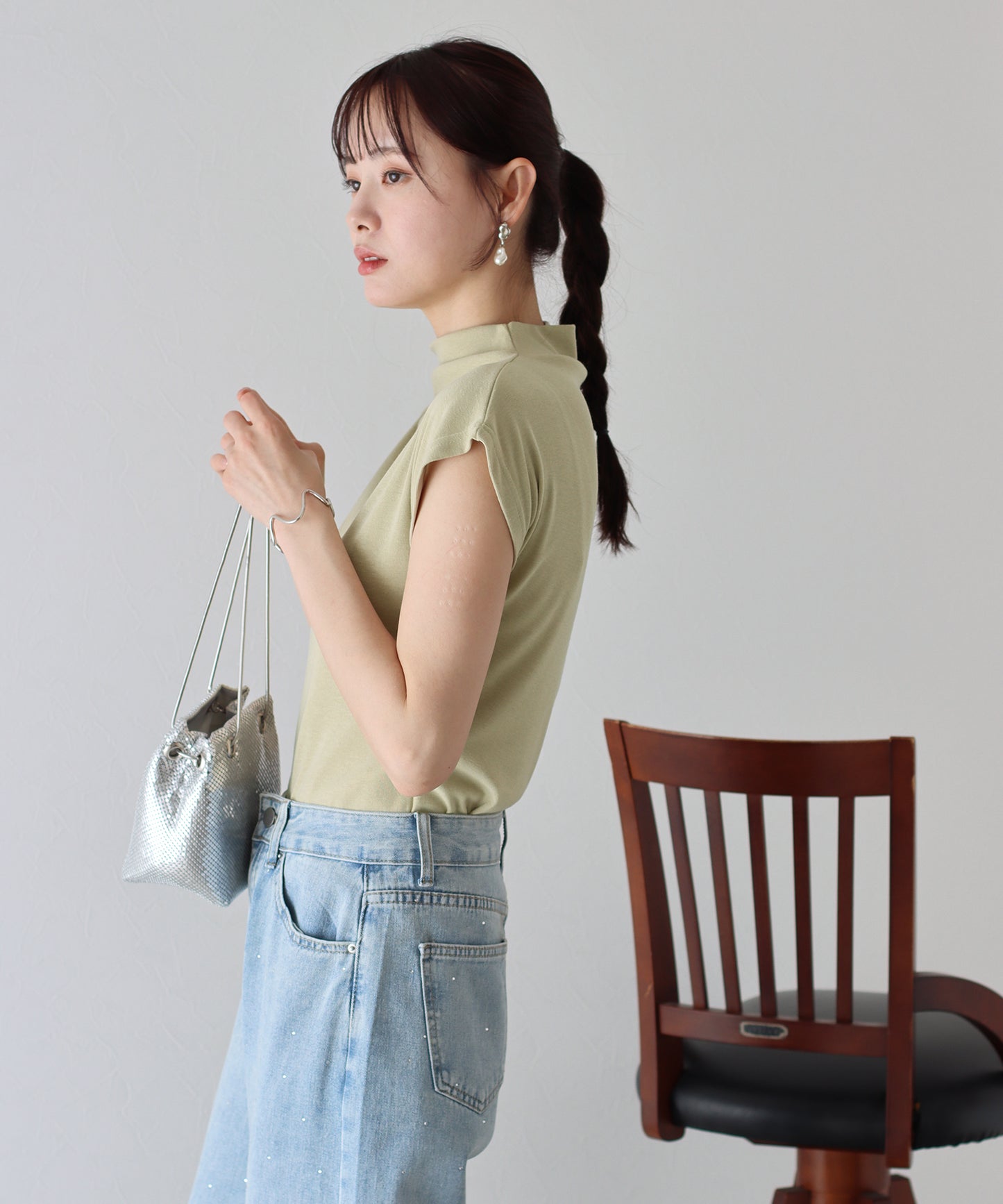 【SALE】ハイネックフレンチスリーブTシャツ【ネコポス】