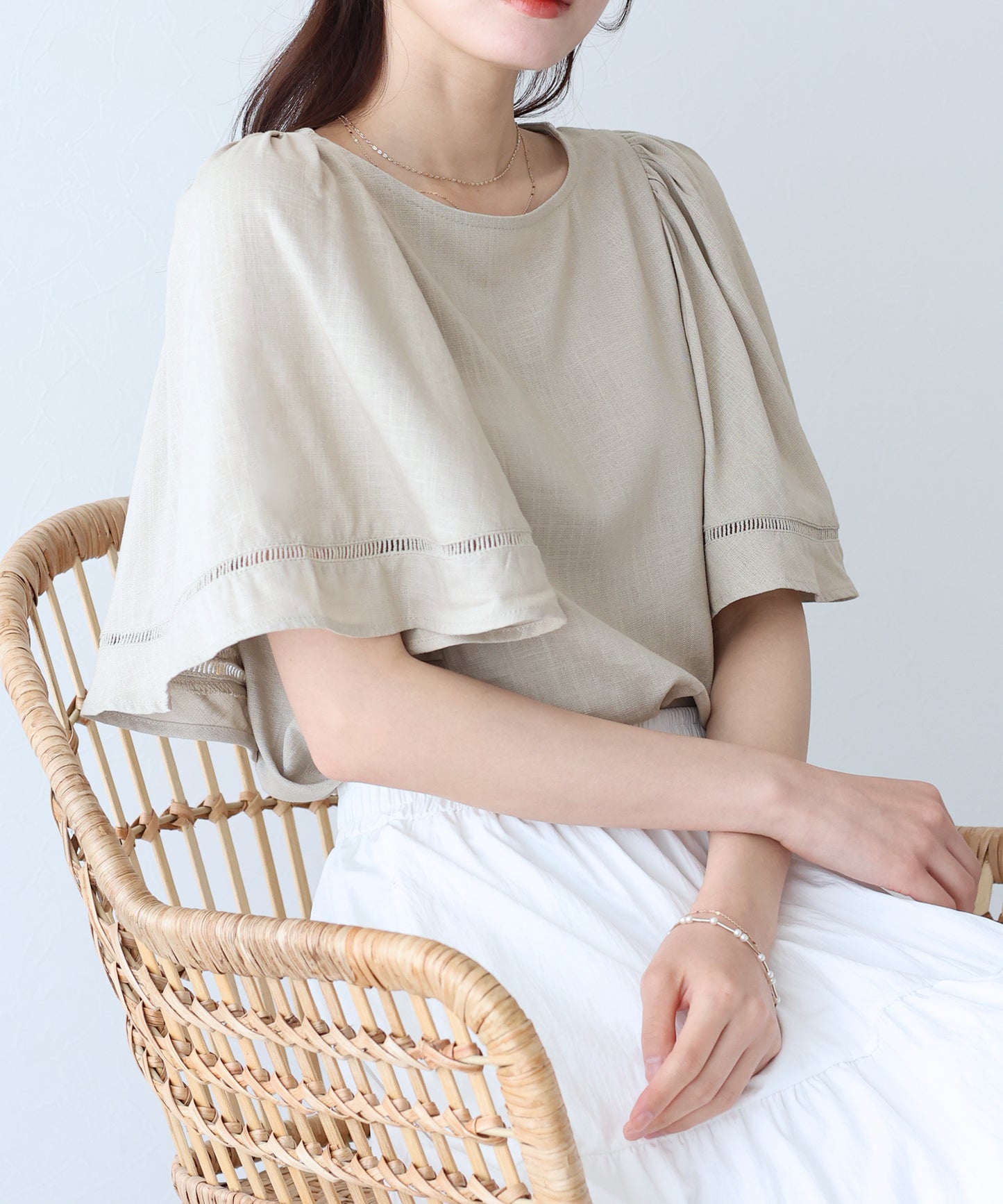 【SALE】ケープ袖リネンブラウス【ネコポス】