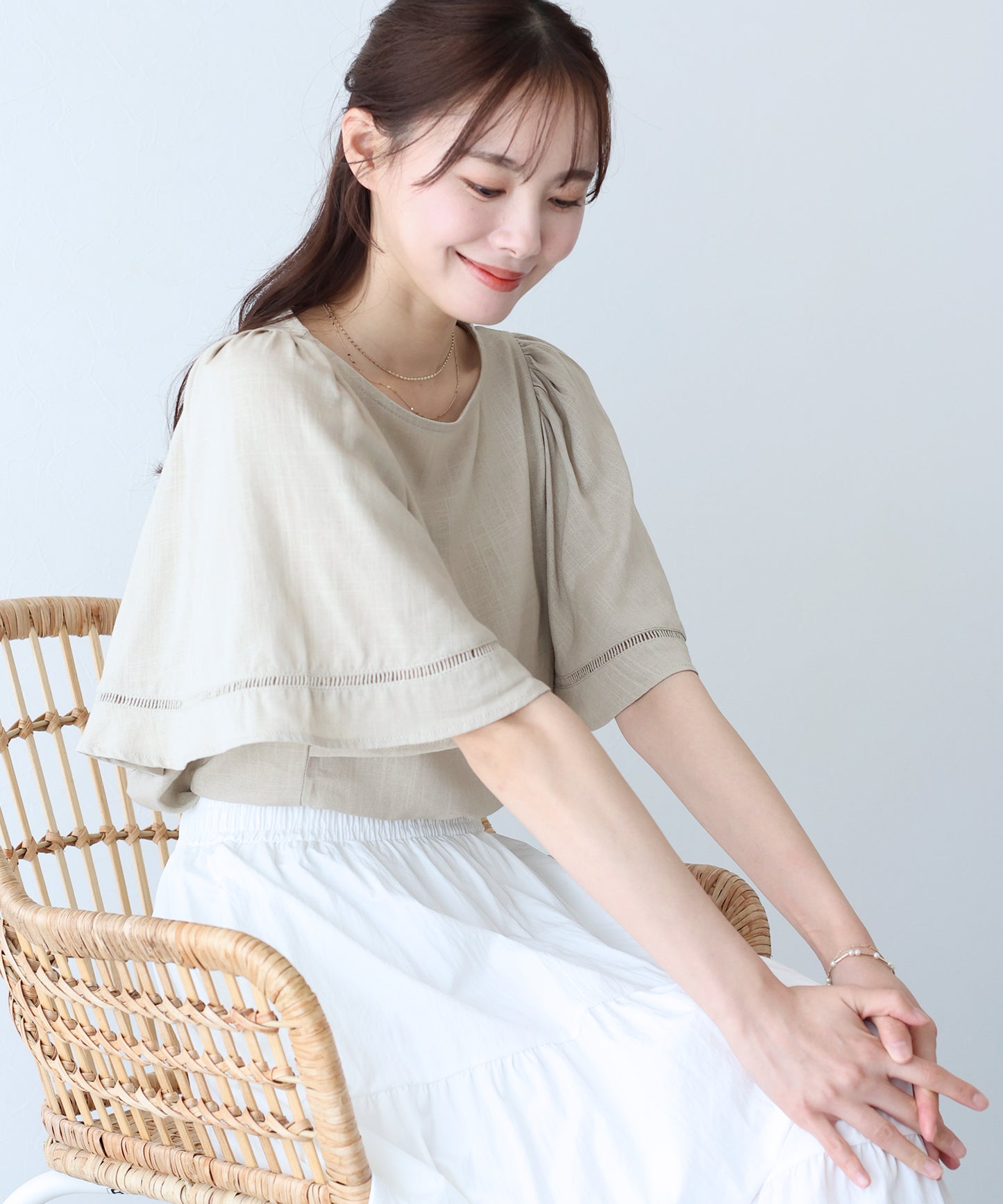 【SALE】ケープ袖リネンブラウス【ネコポス】