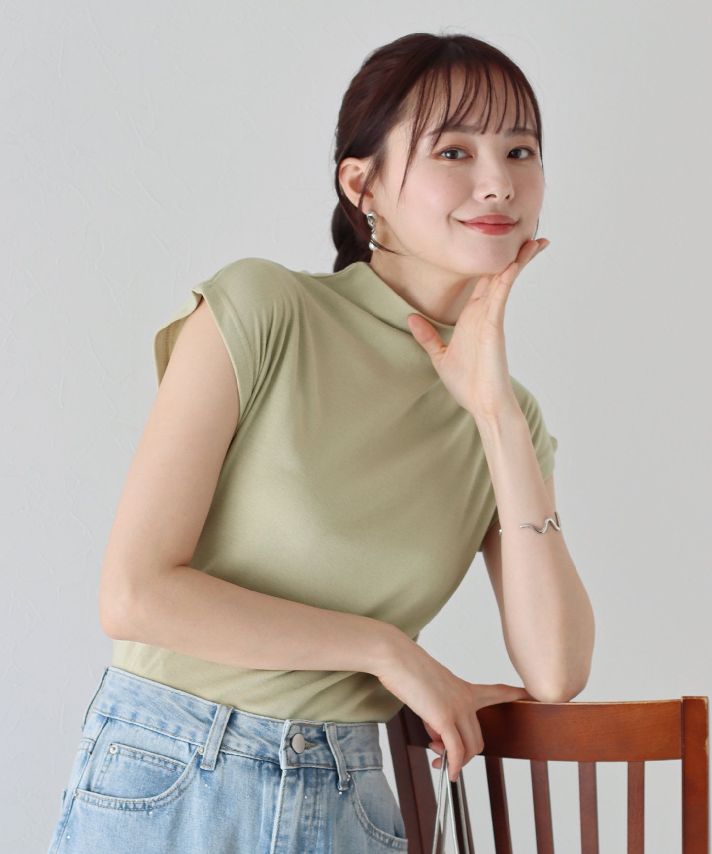 【SALE】ハイネックフレンチスリーブTシャツ【ネコポス】