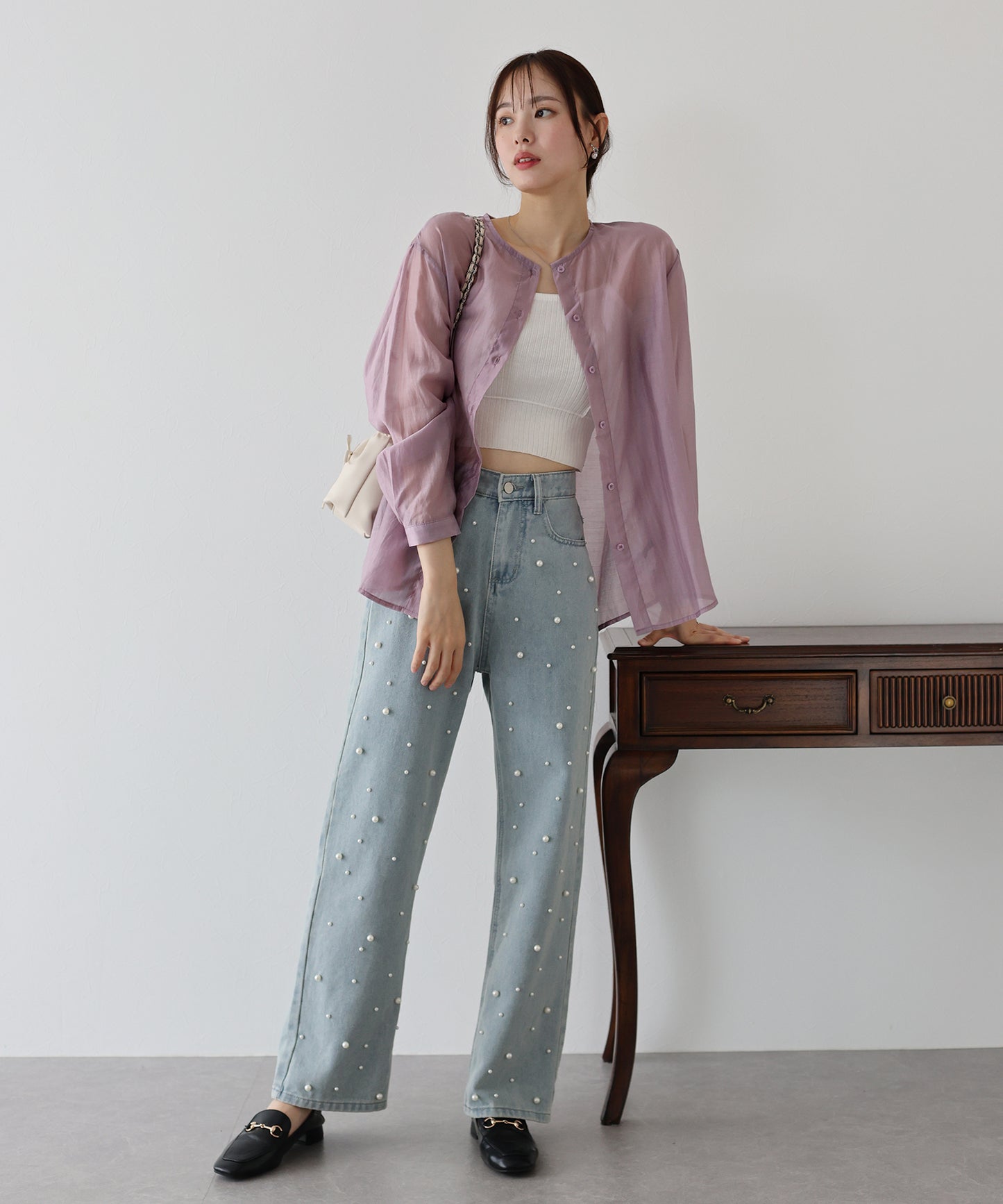 【SALE】ノーカラーシアーシャツ【ネコポス】