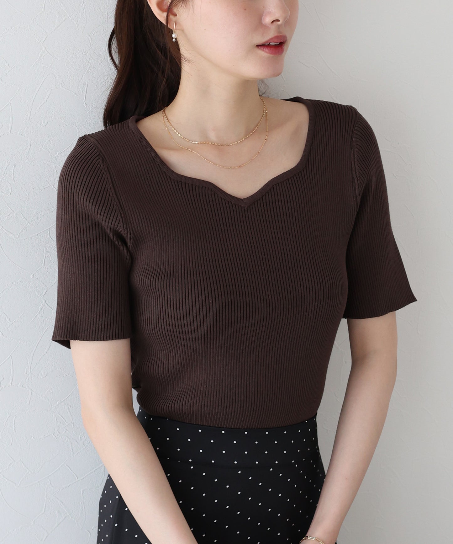 【TIME SALE】ハートネックリブニット