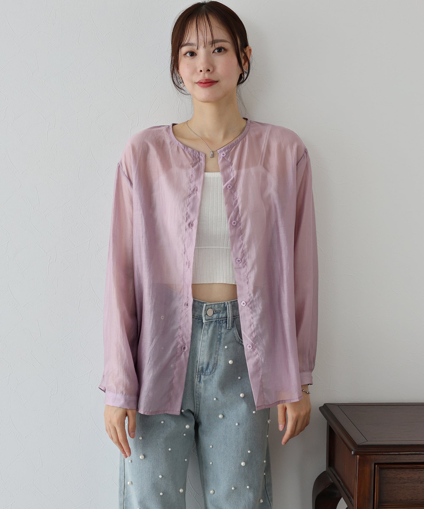 【SALE】ノーカラーシアーシャツ【ネコポス】