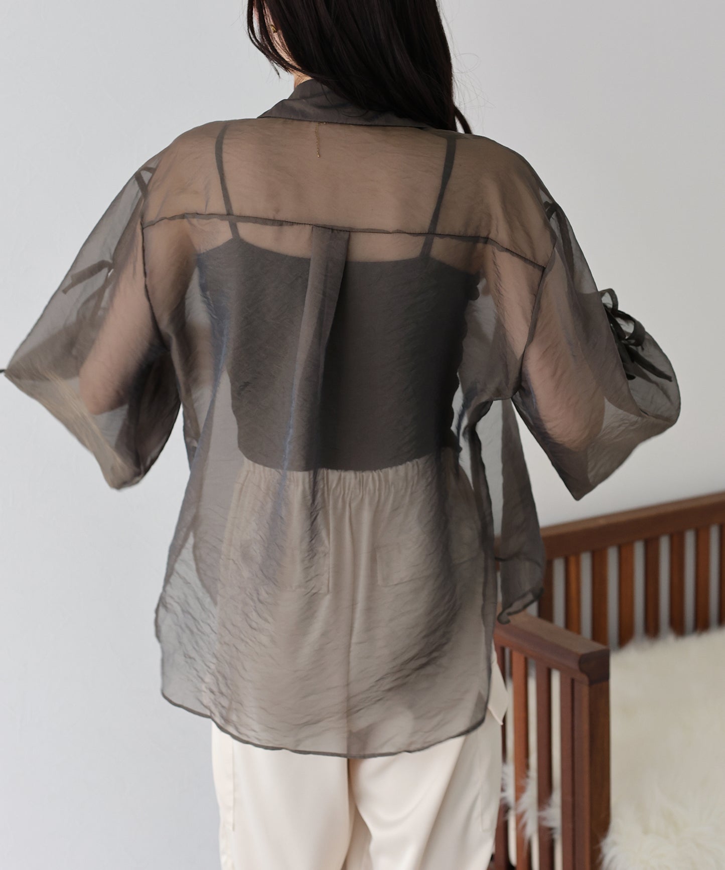 【SALE】袖リボンシアーシャツ【ネコポス】