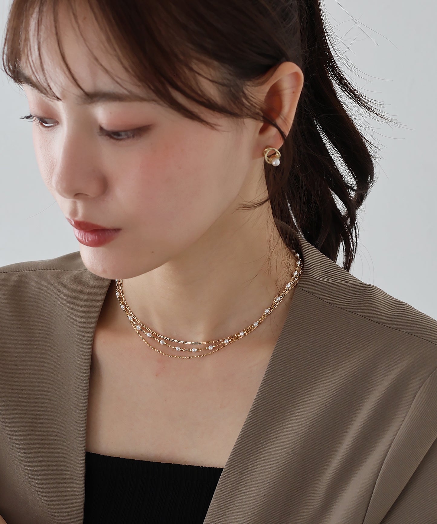 【早割5%OFF】3連チェーンパールネックレス / ニッケルフリー【ネコポス】