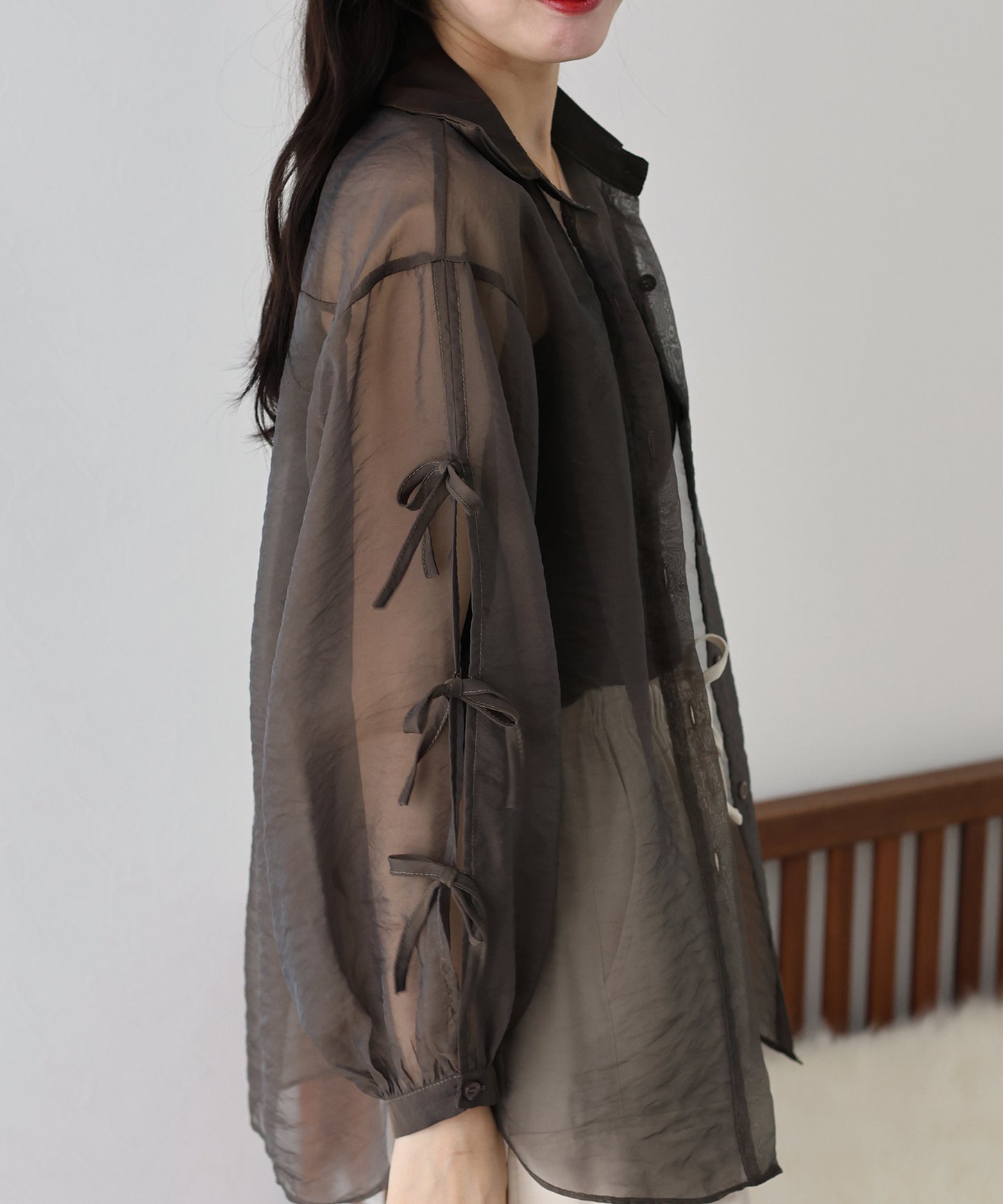 【SALE】袖リボンシアーシャツ【ネコポス】