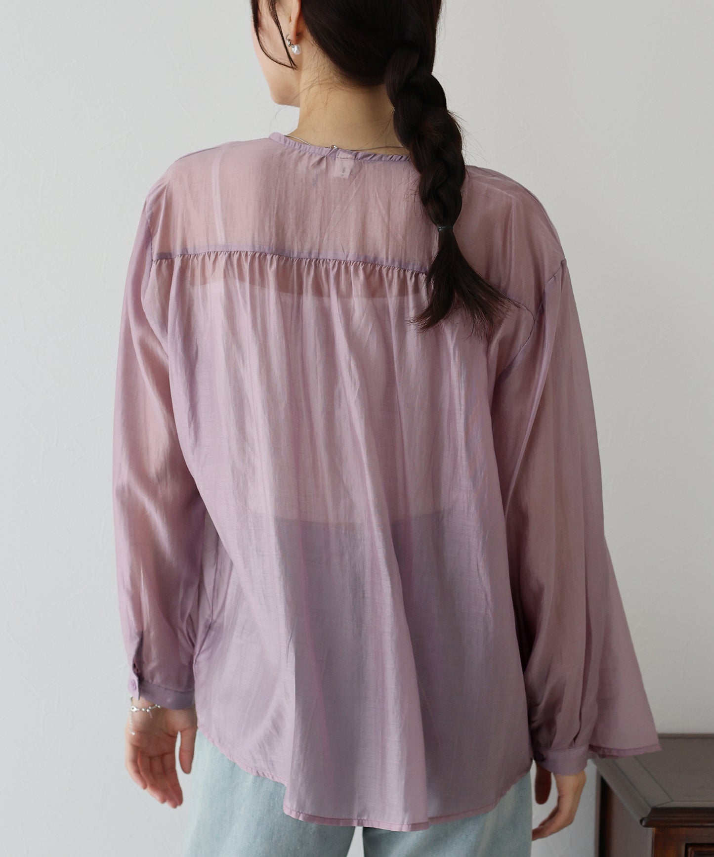 【SALE】ノーカラーシアーシャツ【ネコポス】