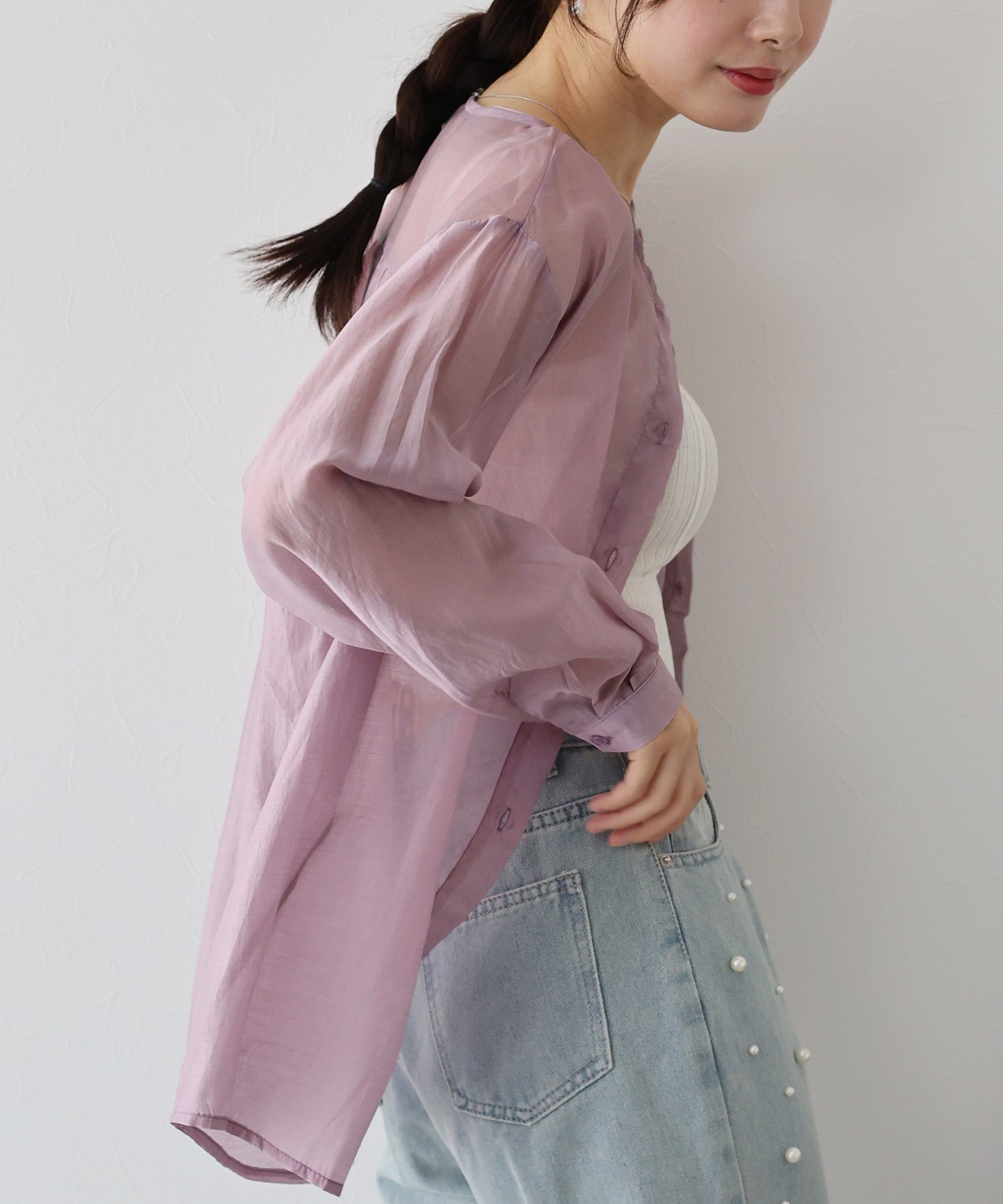 【SALE】ノーカラーシアーシャツ【ネコポス】