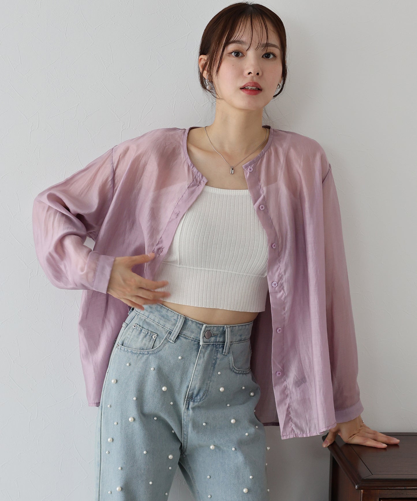 【SALE】ノーカラーシアーシャツ【ネコポス】