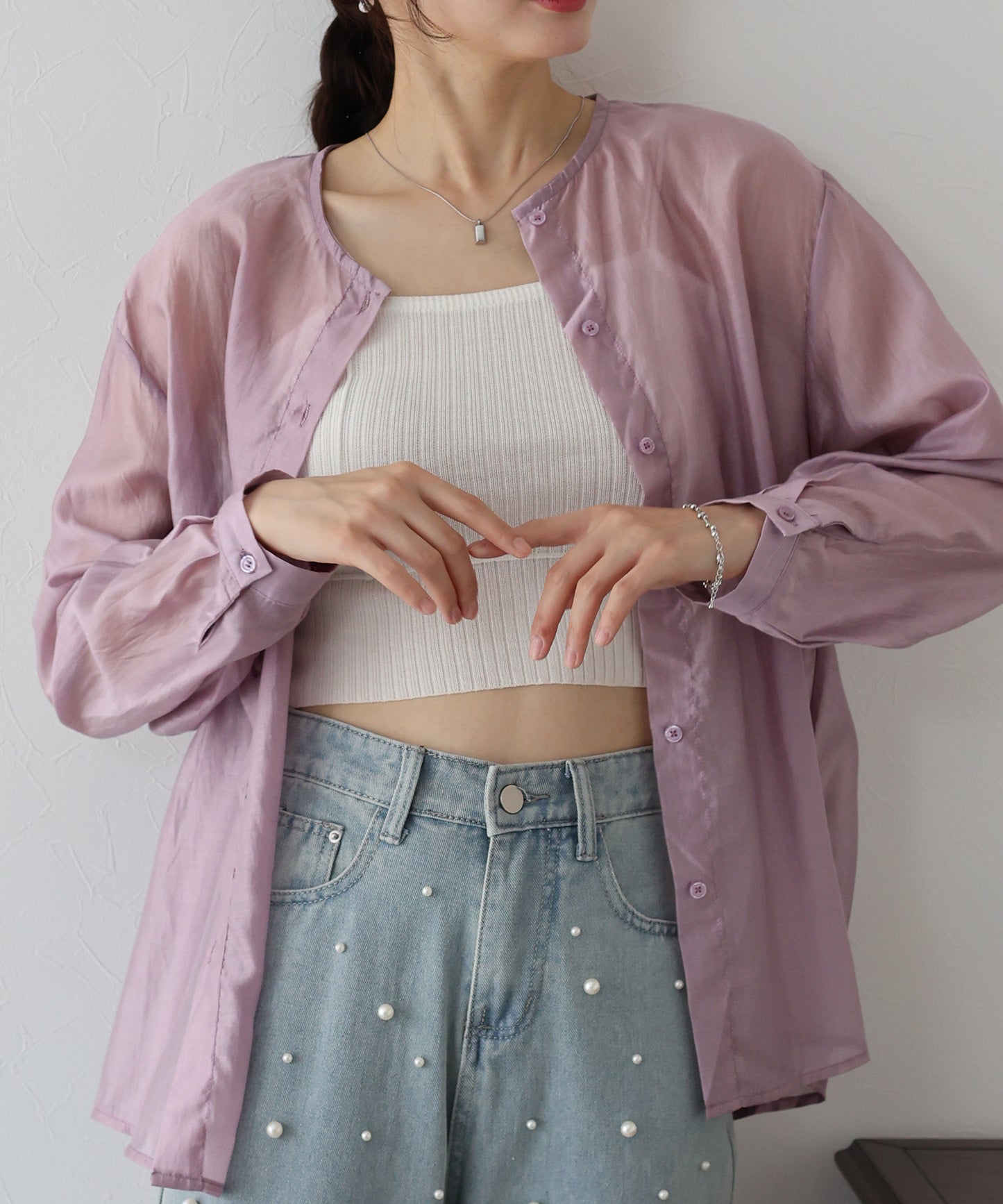 【SALE】ノーカラーシアーシャツ【ネコポス】