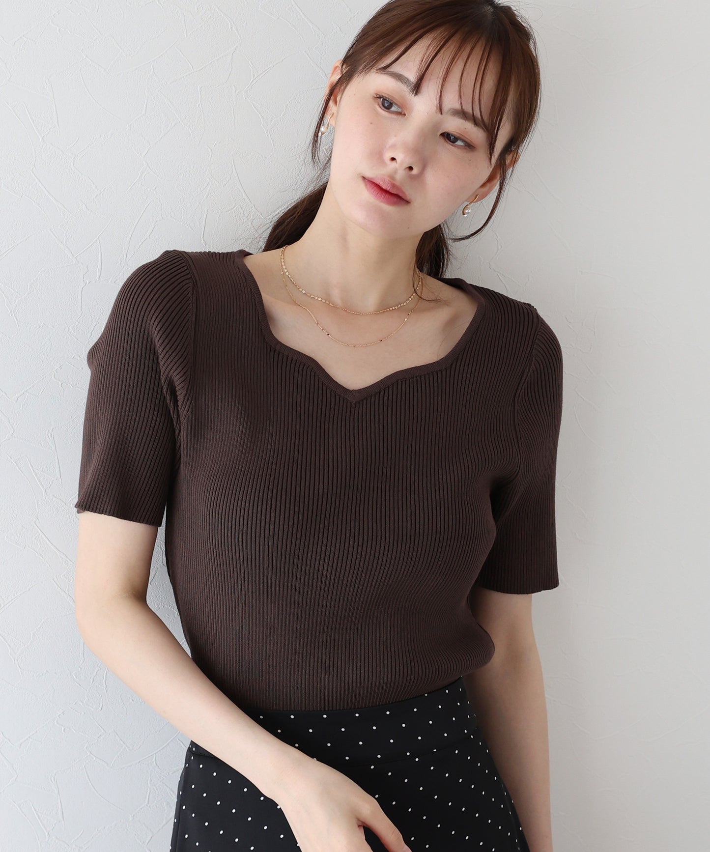 【TIME SALE】ハートネックリブニット