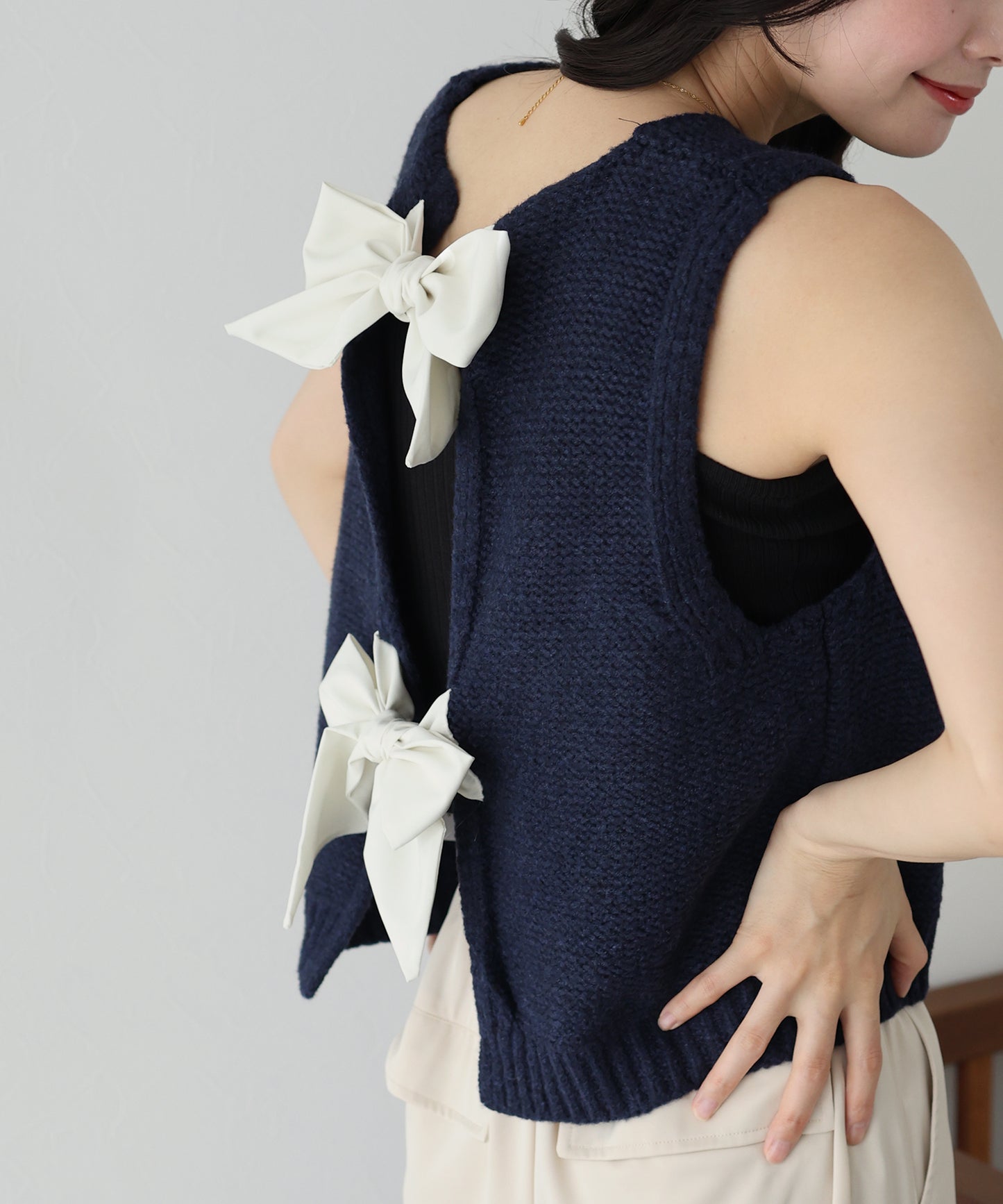 【SALE】リボンニットベスト