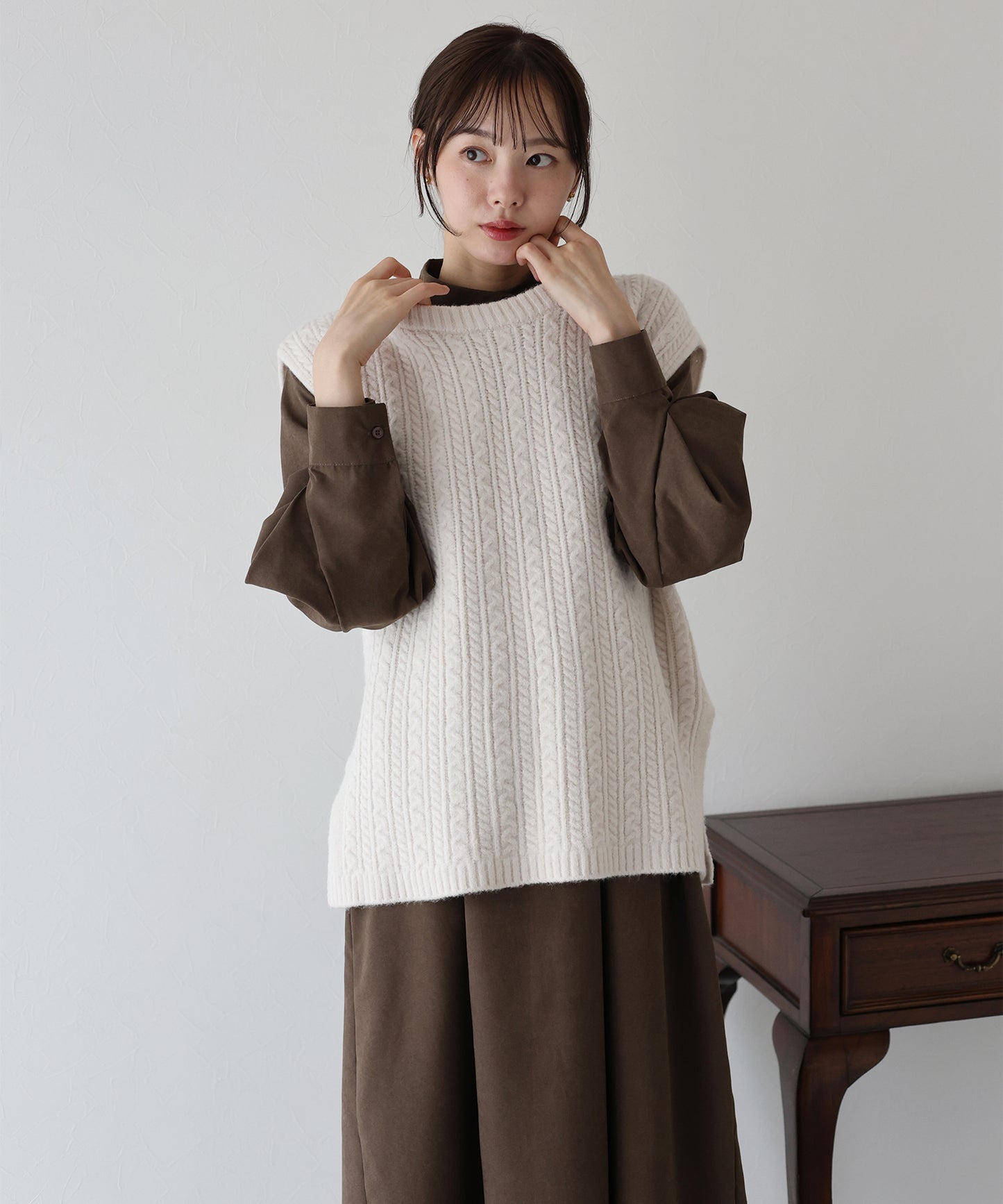 【TIME SALE】ケーブルオーバーニットベスト