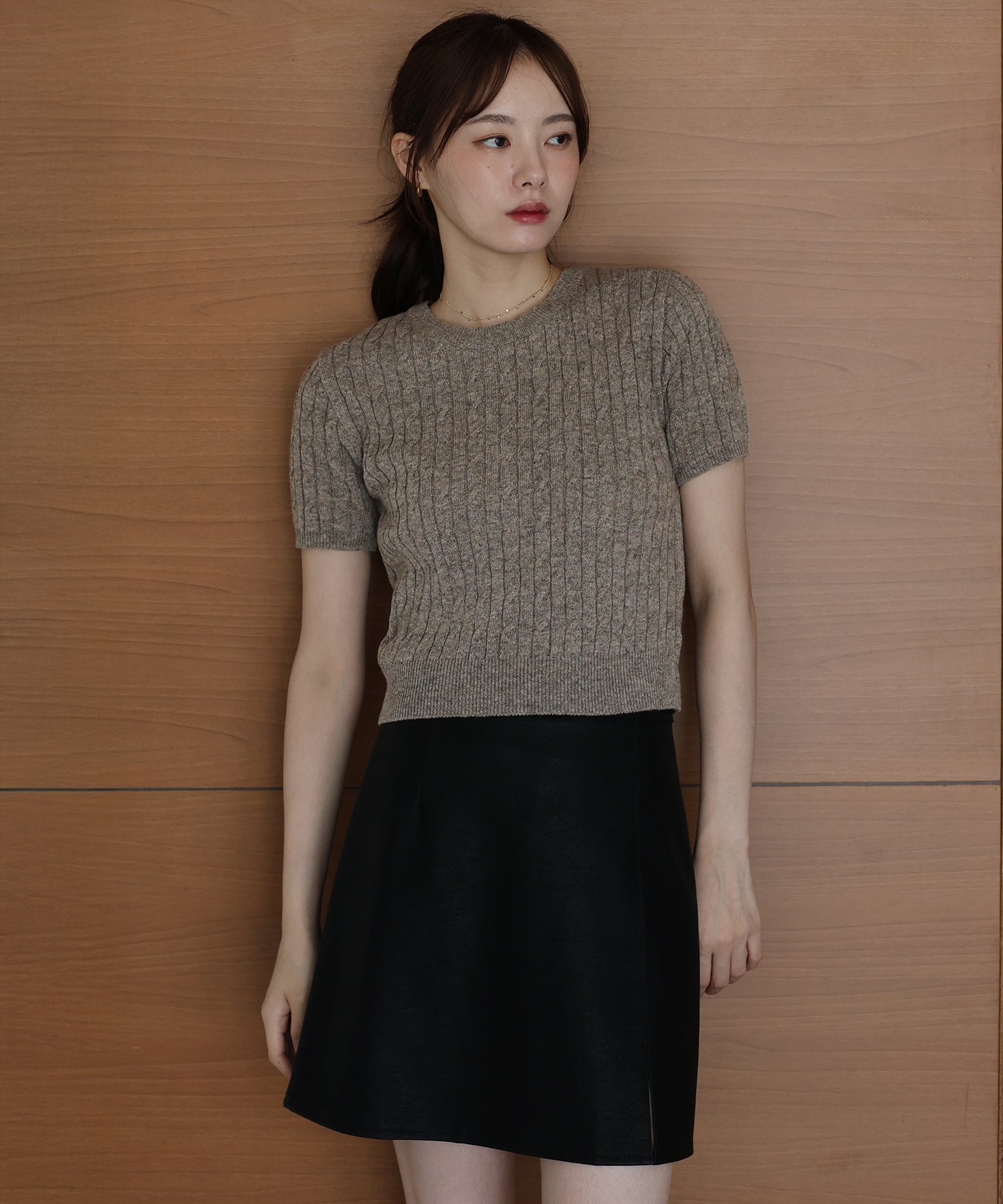 カシミヤ混 アランニット ケーブルニット 黒 肉厚 ローゲージ ドゥロワー カシミヤ混 アランニット ケーブルニット 黒 肉厚