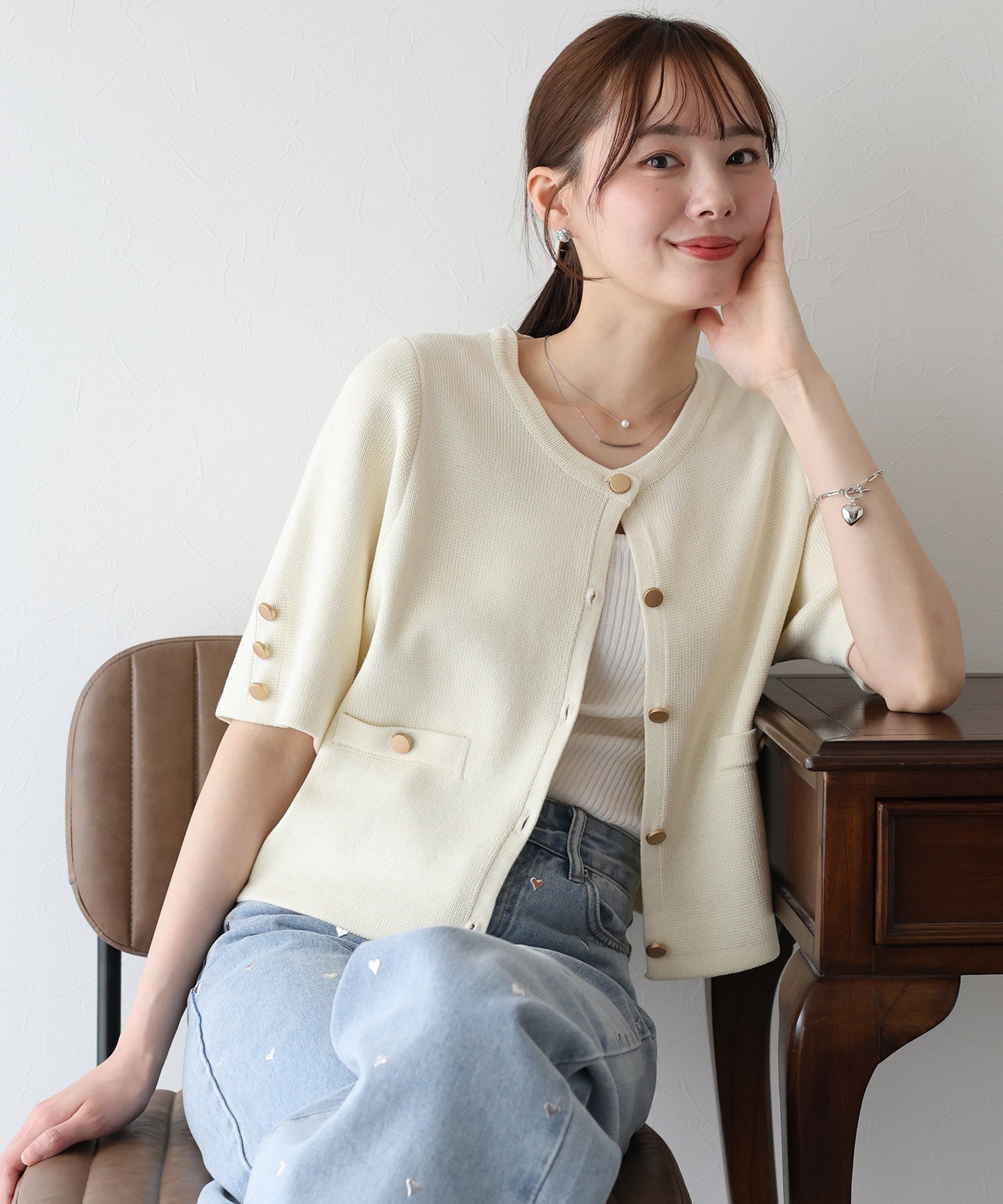 【TIME SALE】金ボタン半袖ニットジャケット