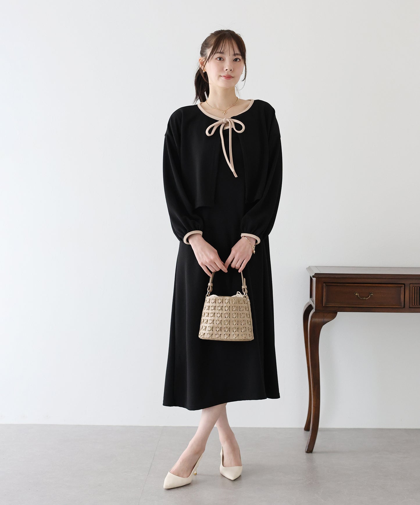 【SALE】配色カーディガン&ワンピースセットアップ