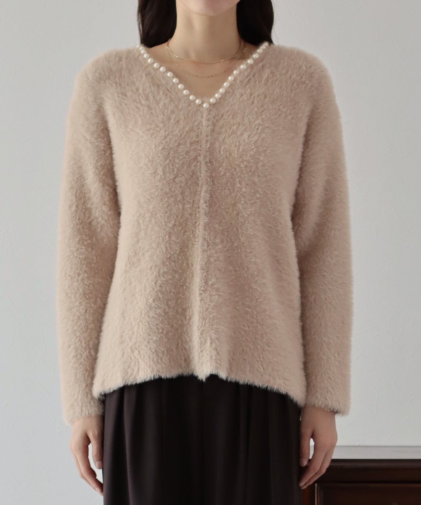 【SALE】パール付きシャギーニット