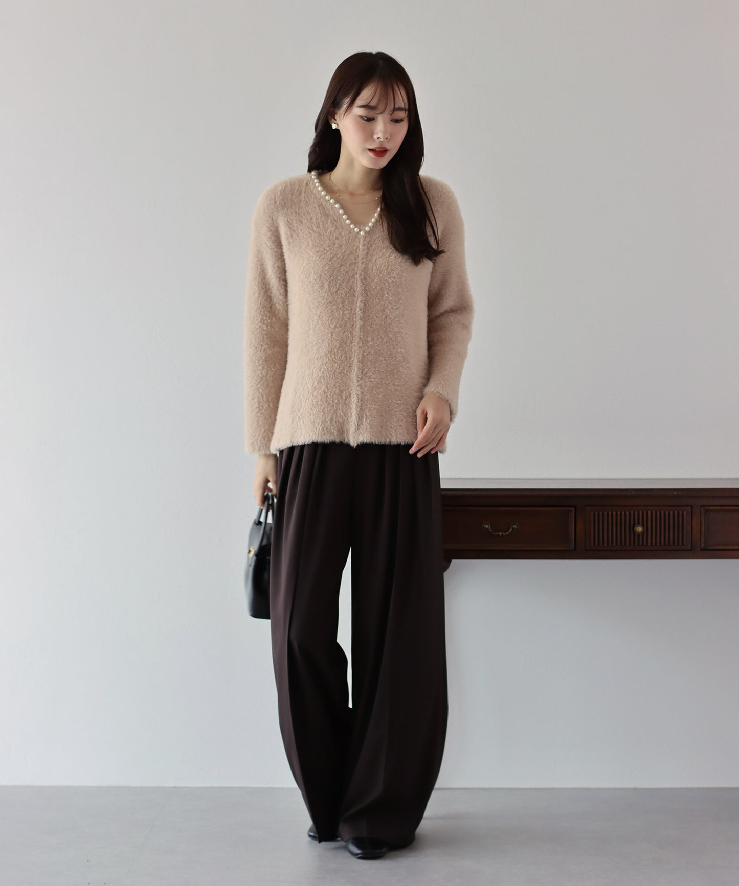 【SALE】パール付きシャギーニット