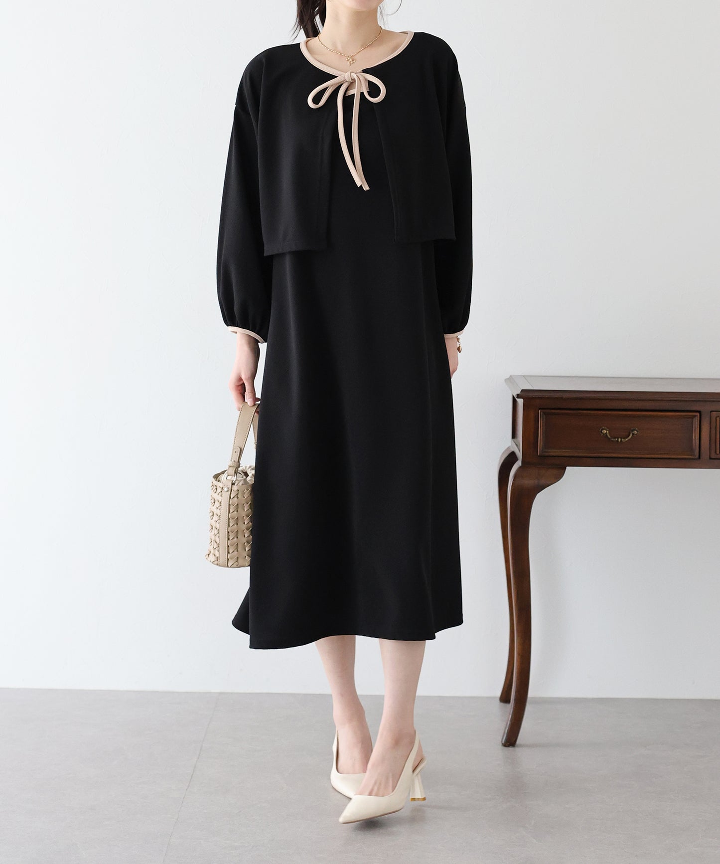 【SALE】配色カーディガン&ワンピースセットアップ