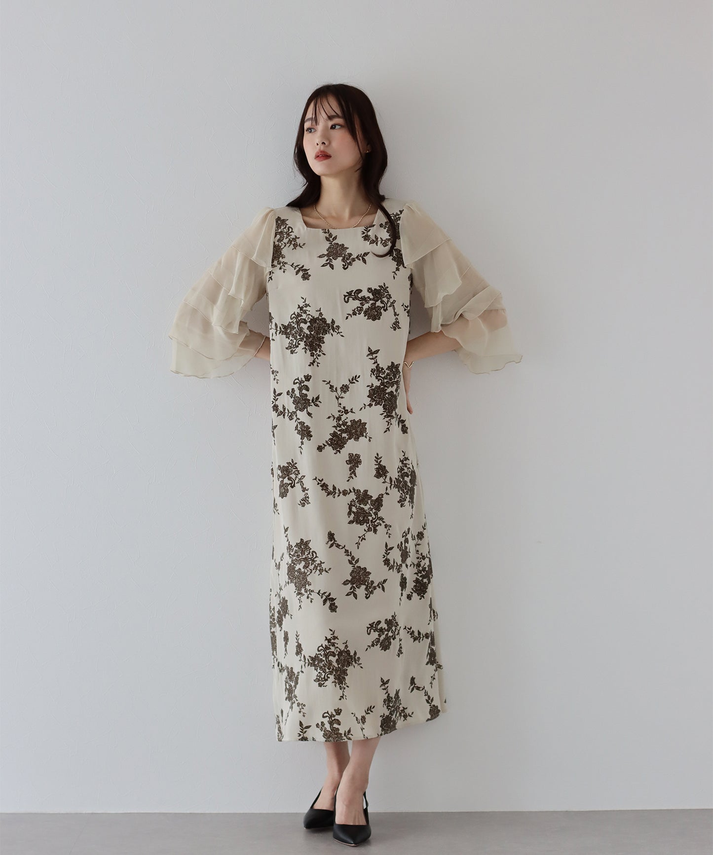 【SALE】KYOTOフロッキーティアードスリーブドレス