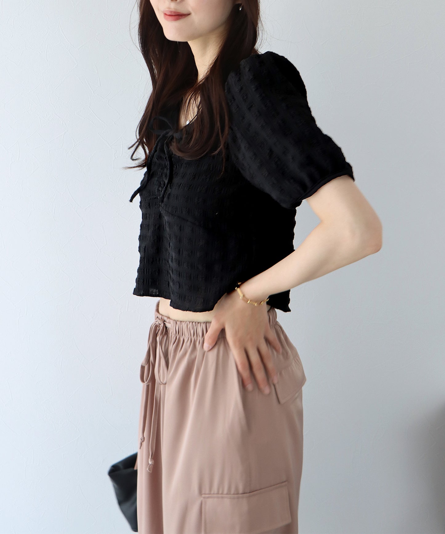 포코 포코 셔링 블라우스 【고양이 포스】