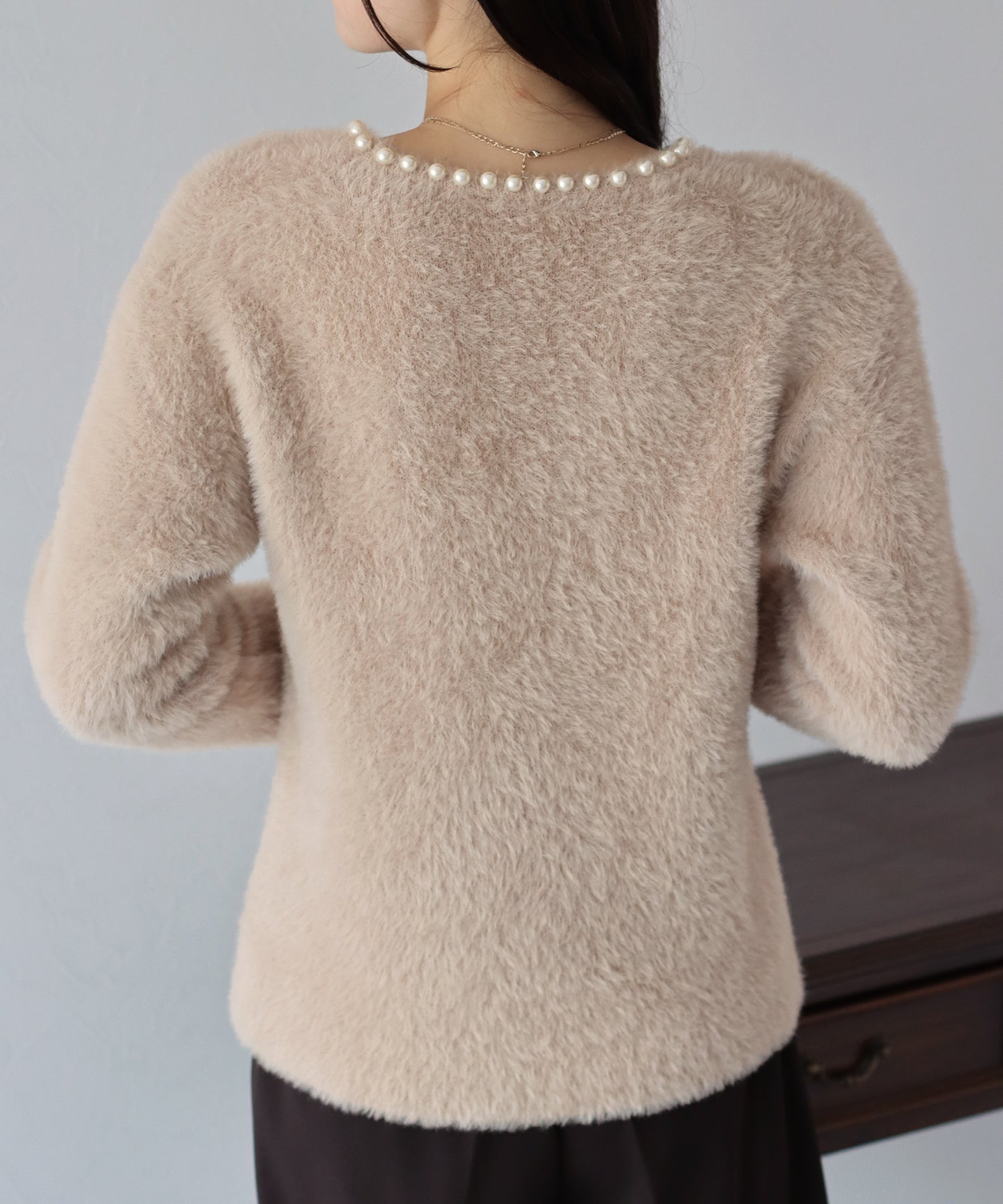 【SALE】パール付きシャギーニット