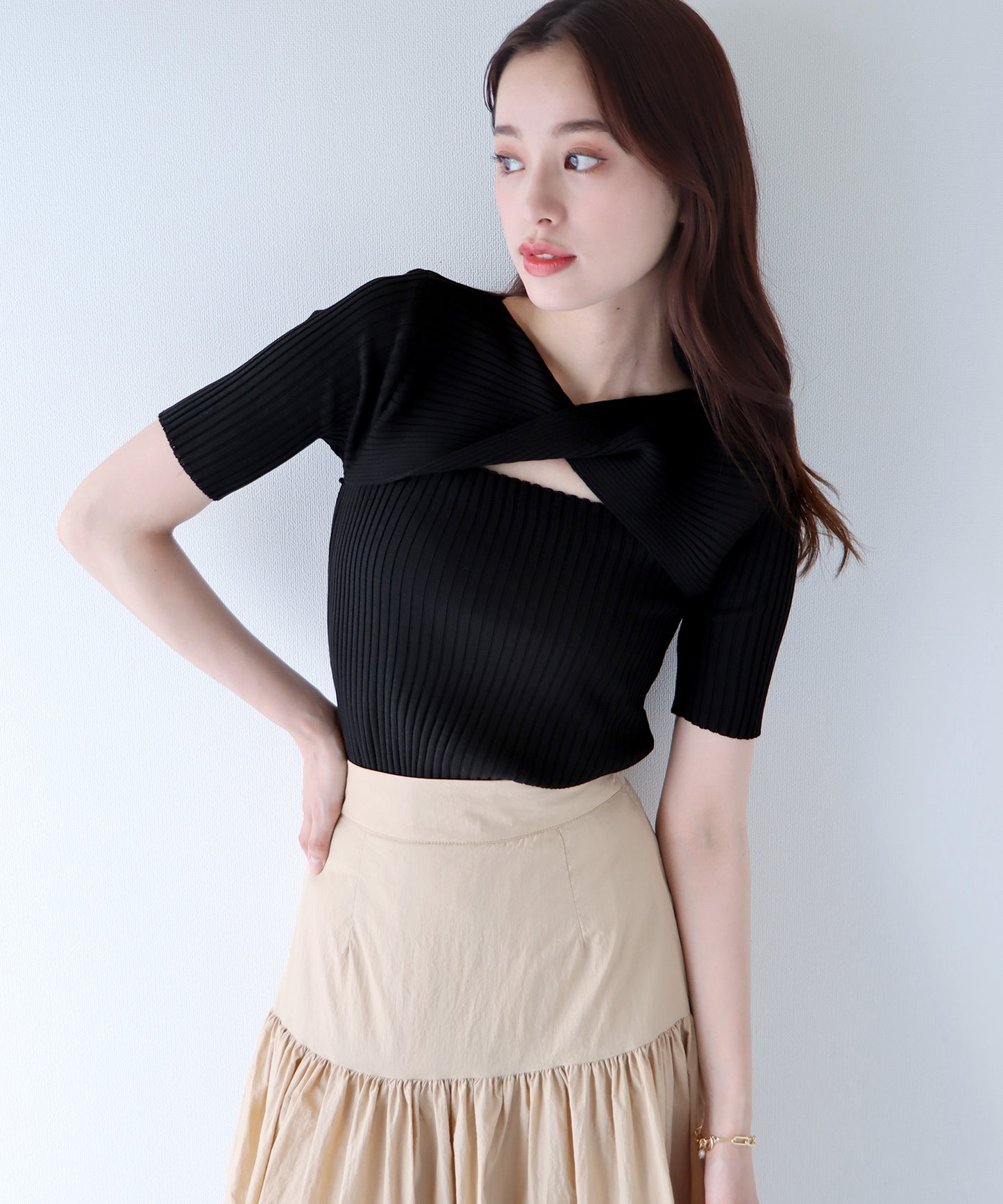 【SALE】オープンネックサマーニットトップス【ネコポス】