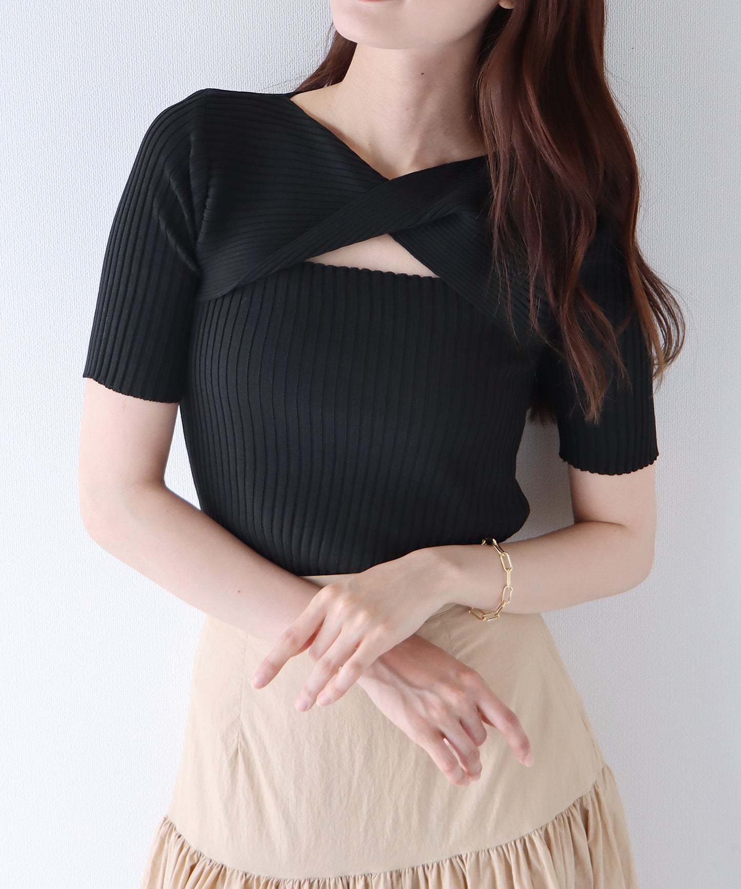 【SALE】オープンネックサマーニットトップス【ネコポス】