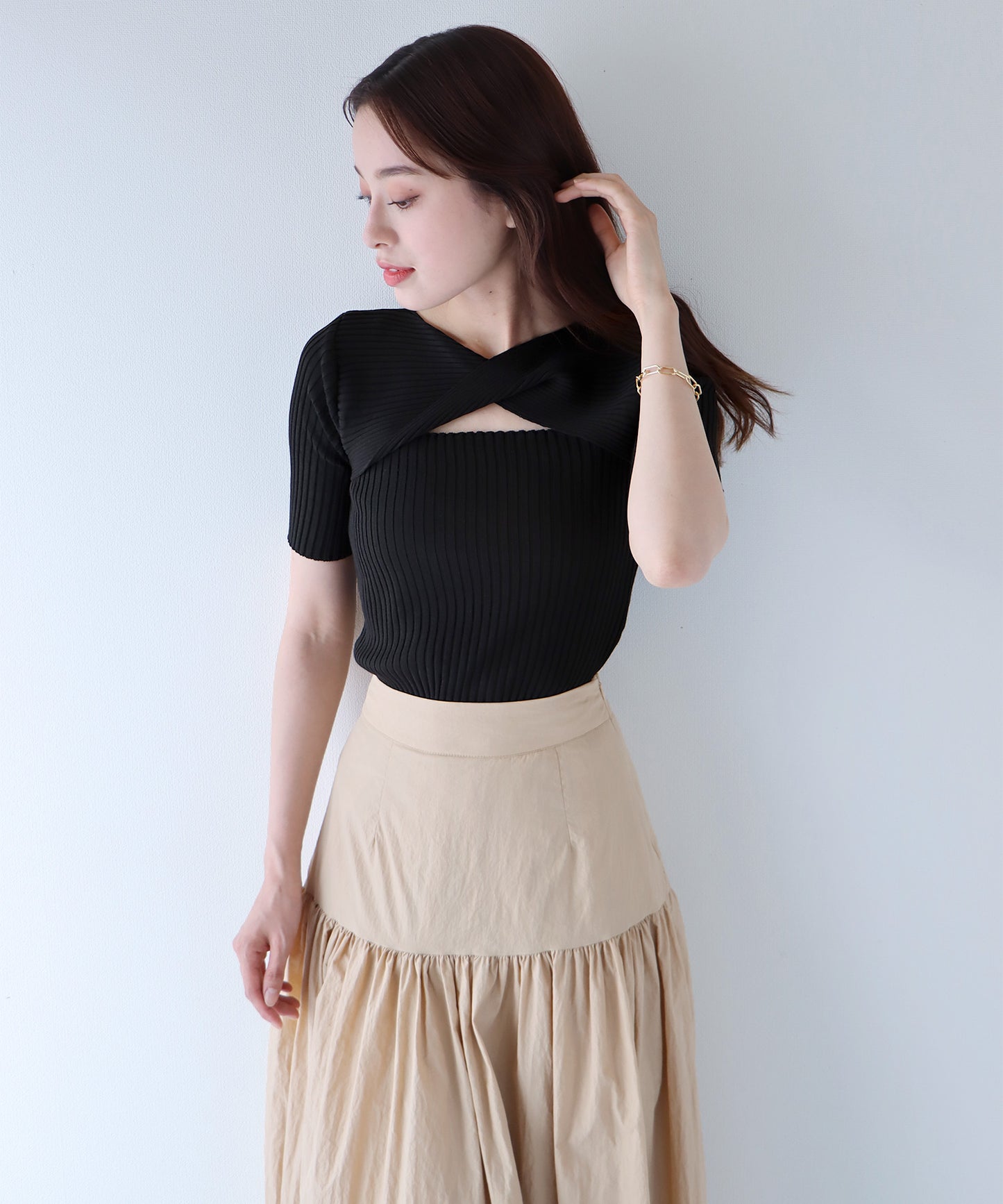 【SALE】オープンネックサマーニットトップス【ネコポス】