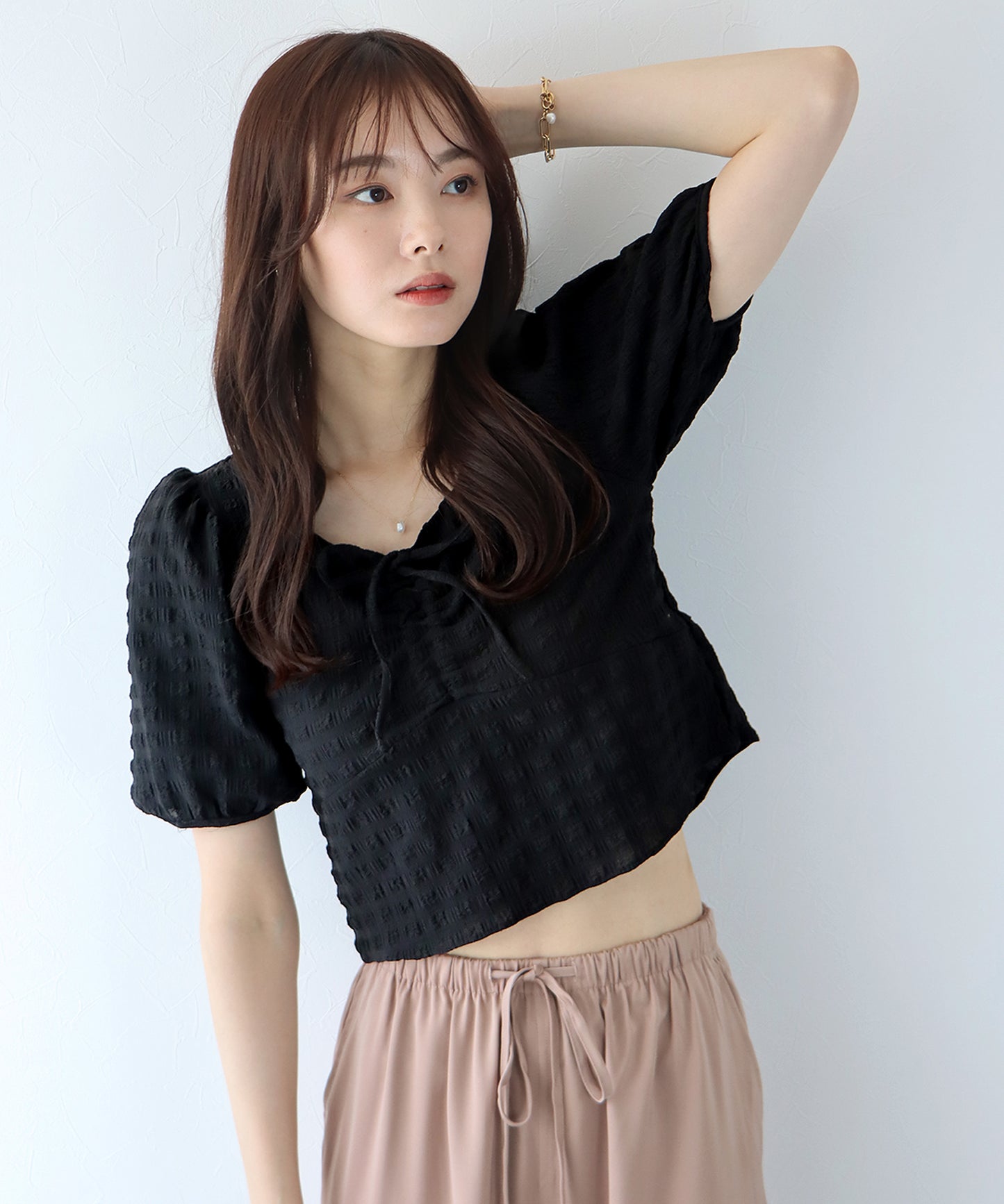 포코 포코 셔링 블라우스 【고양이 포스】