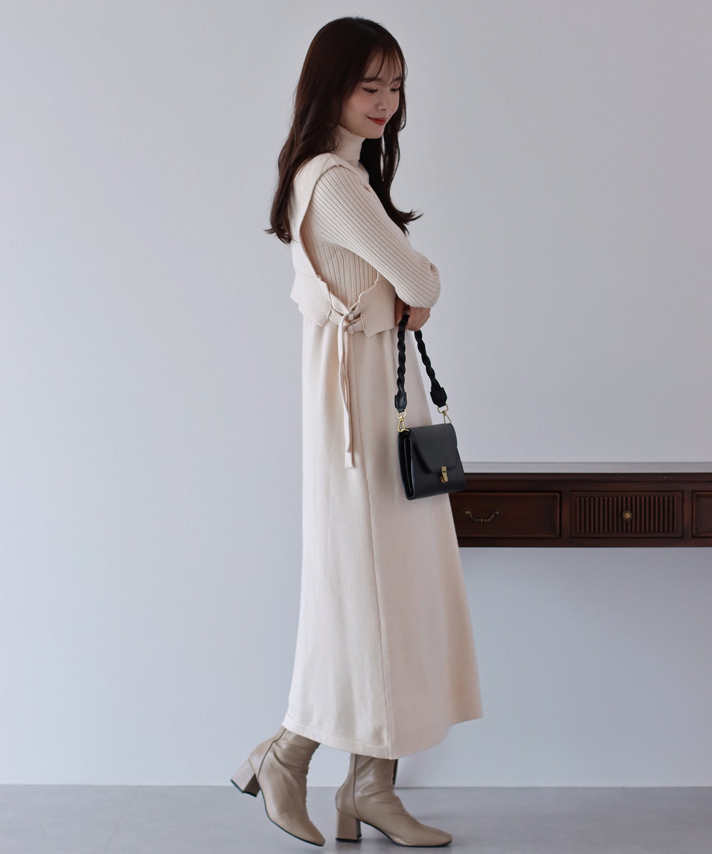 【TIME SALE】ニットビスチェ&タートルネックリブニットワンピース セットアップ