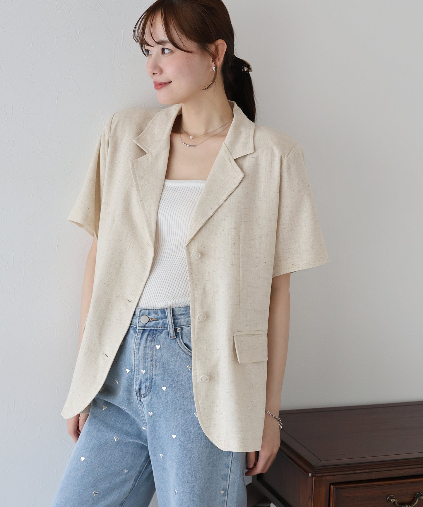 【新商品限定5%OFF(木)】半袖リネンジャケット